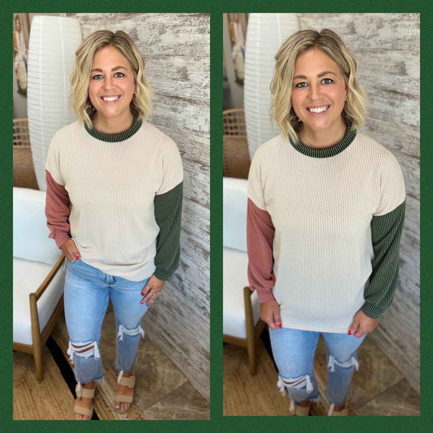 Oat/Olive/Rust Color Block Top