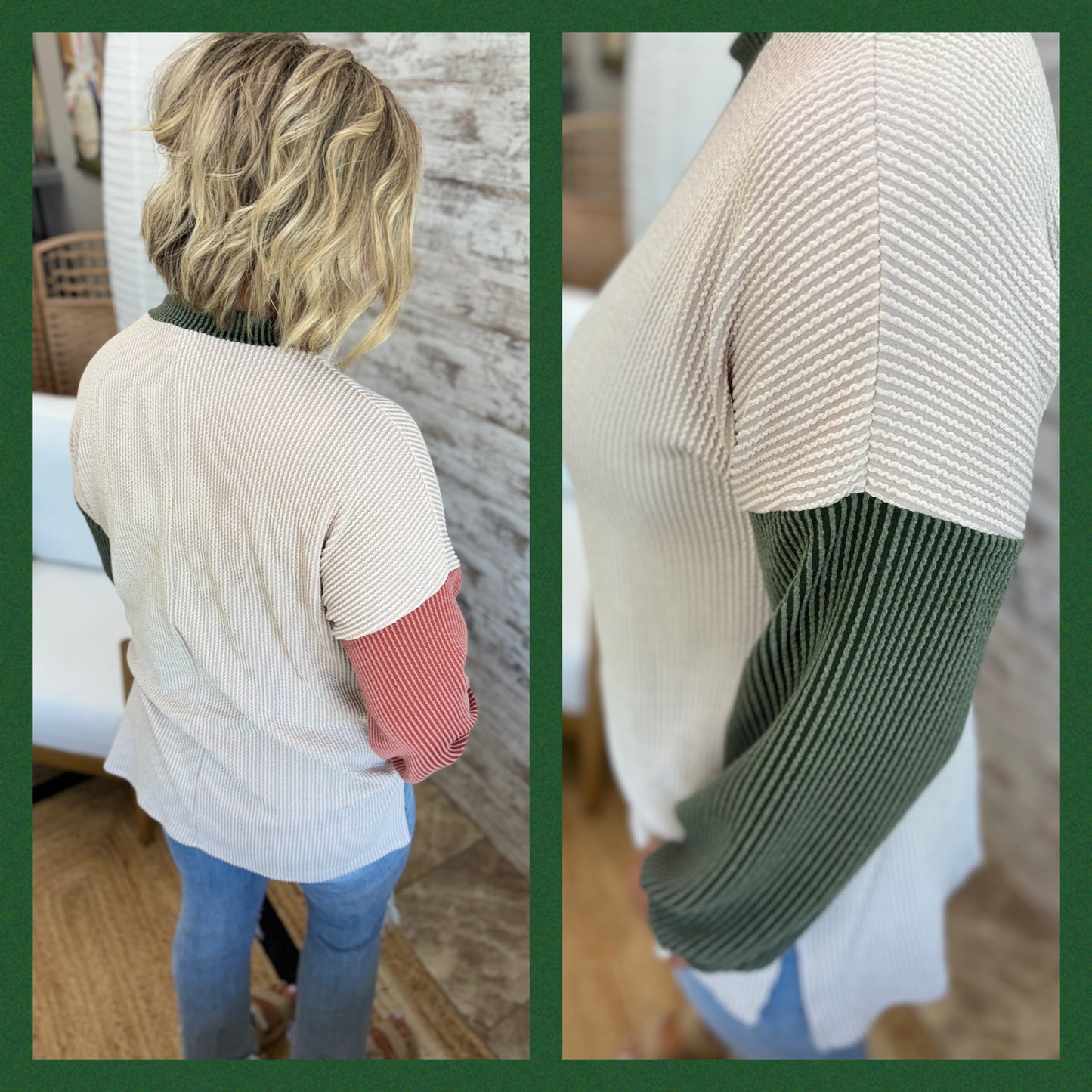 Oat/Olive/Rust Color Block Top