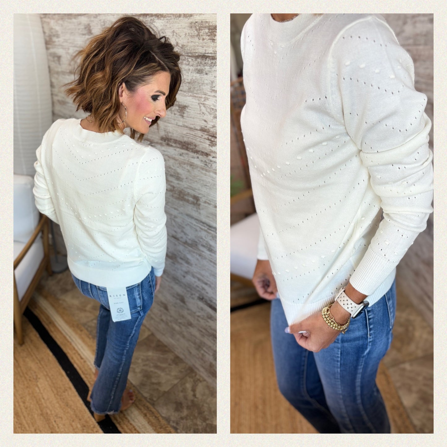 Ivory Sweater with Pom Pom Detail