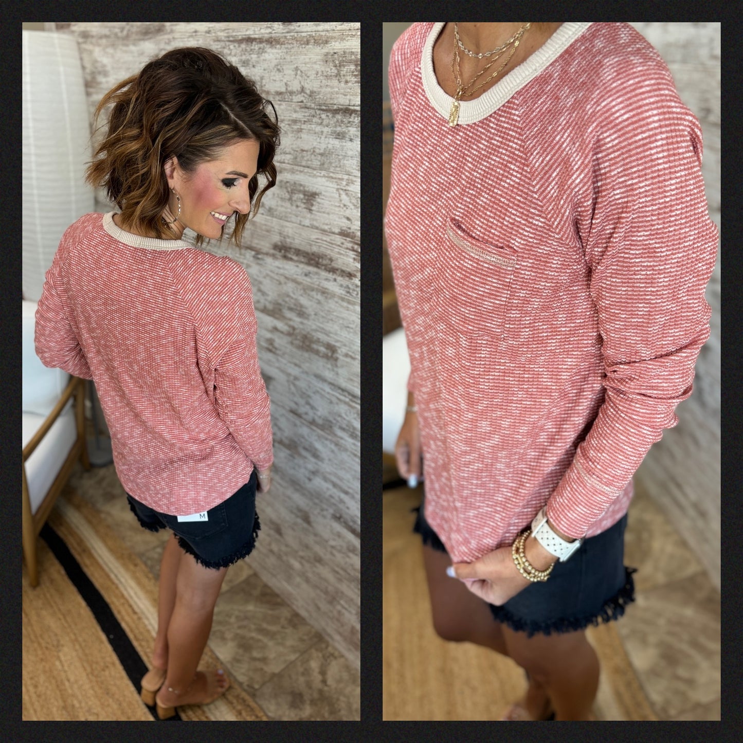 Space Dyed Long Sleeve Top with Pocket~ 2 Colors