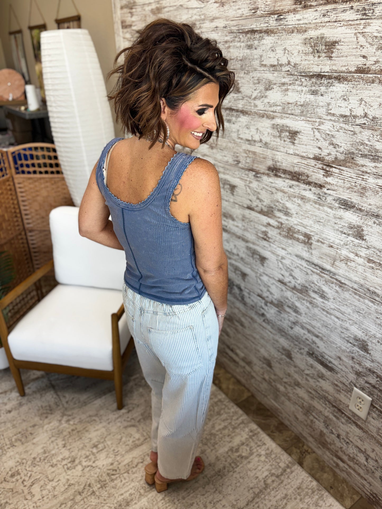 Denim Mineral Washed Button Down Tank