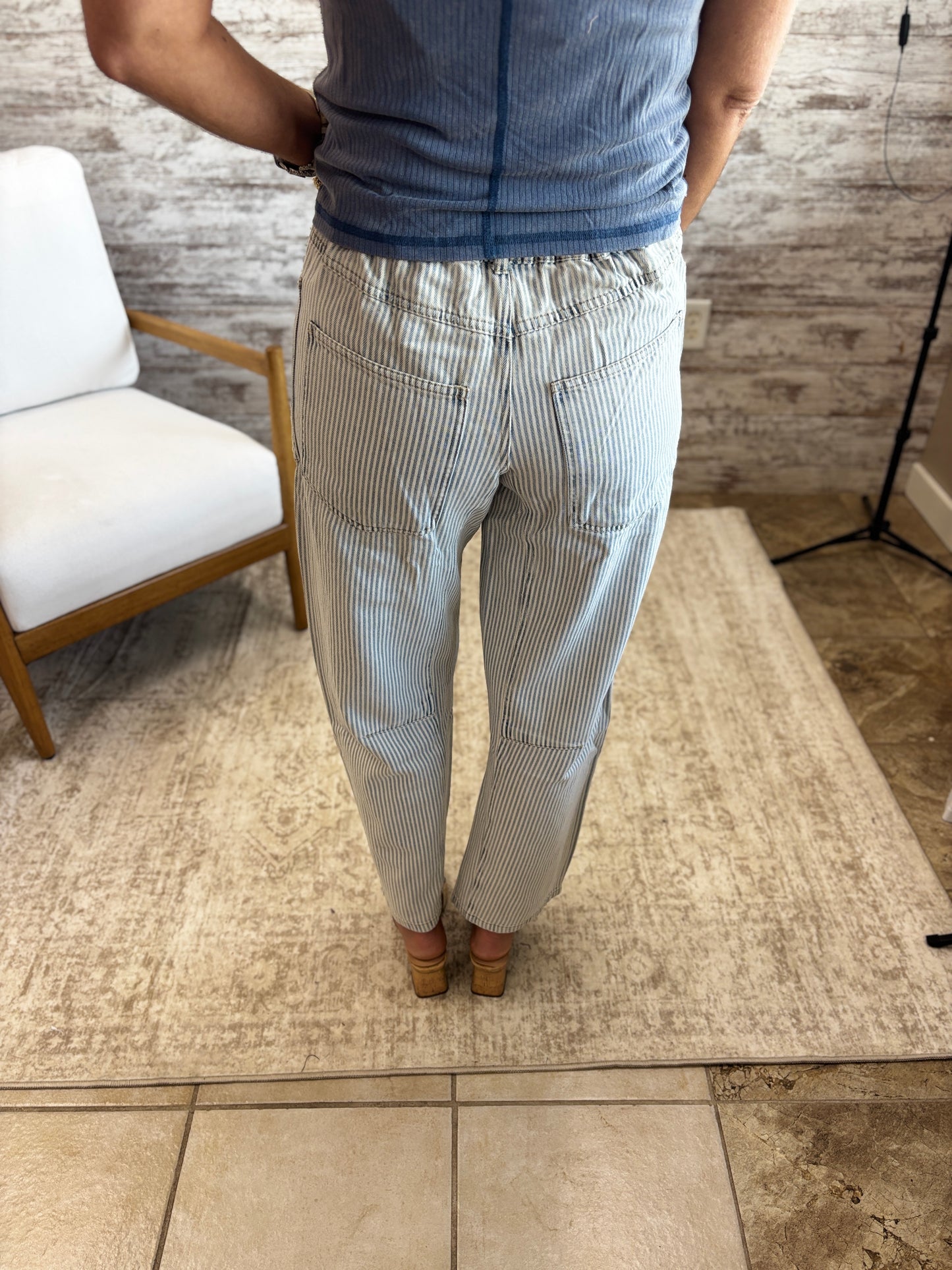 Light Blue Eyelet Rope Stripe Denim Pants