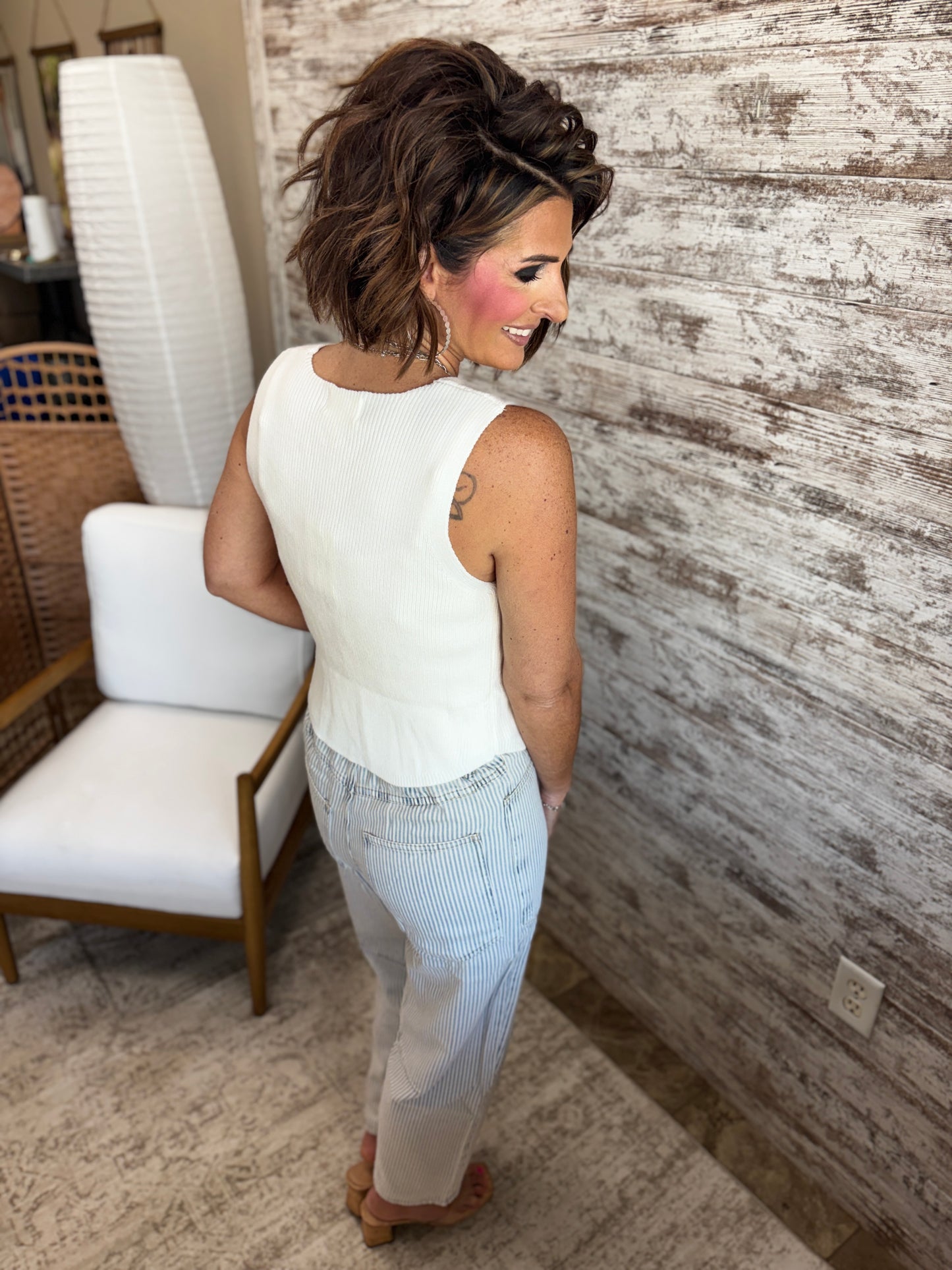 Off White Sweater Vest with Gold Buttons