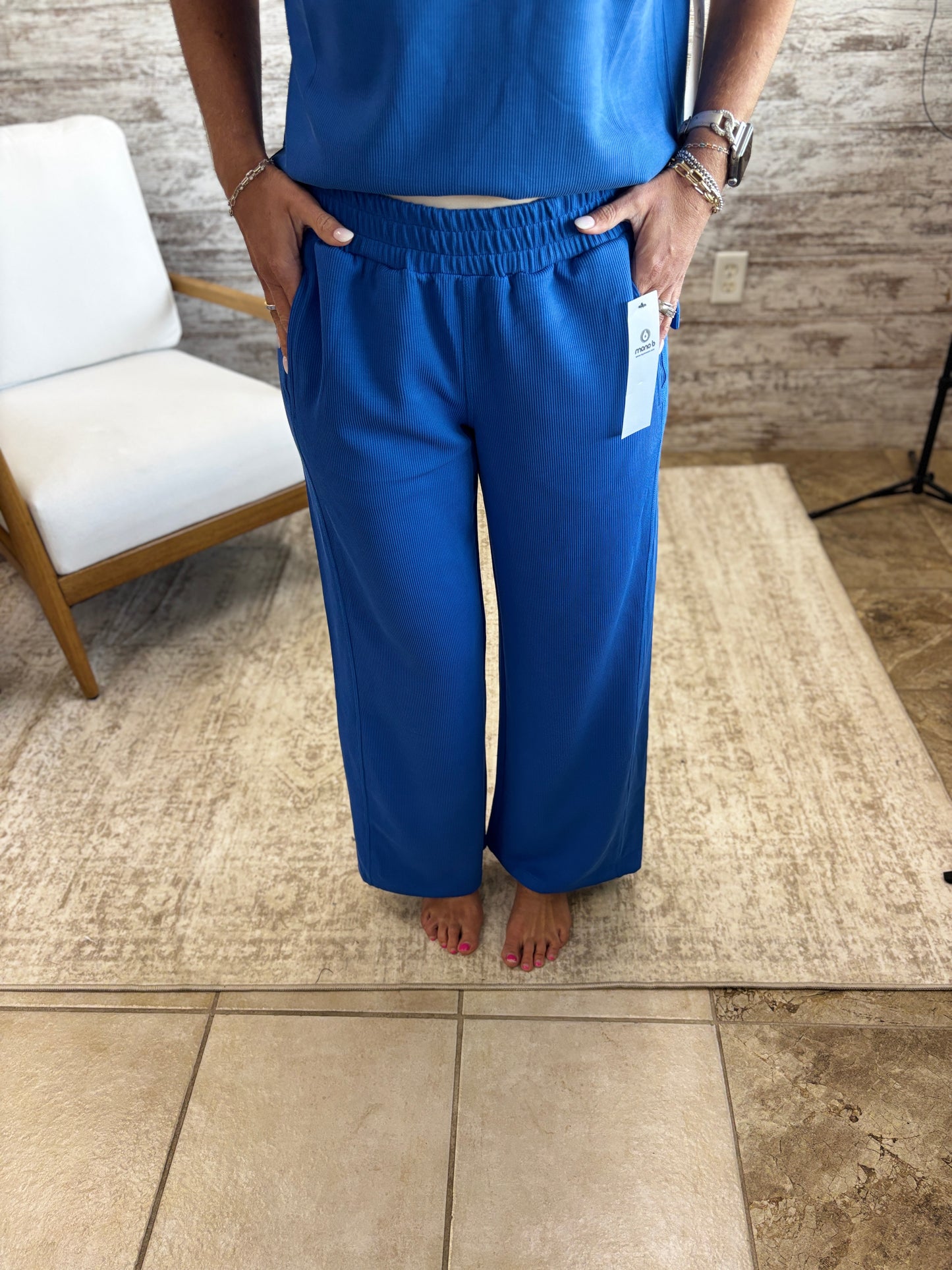 Deep Indigo Ribbed Wide Leg Pant