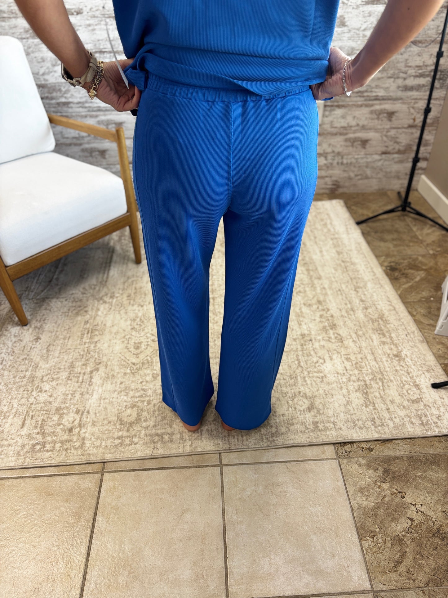 Deep Indigo Ribbed Wide Leg Pant