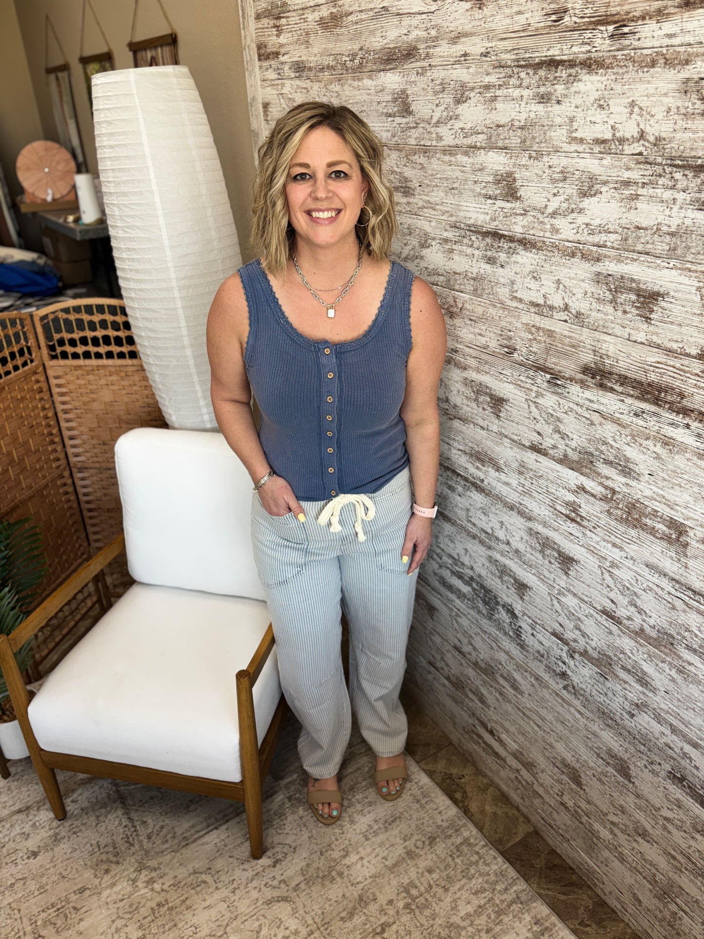 Denim Mineral Washed Button Down Tank