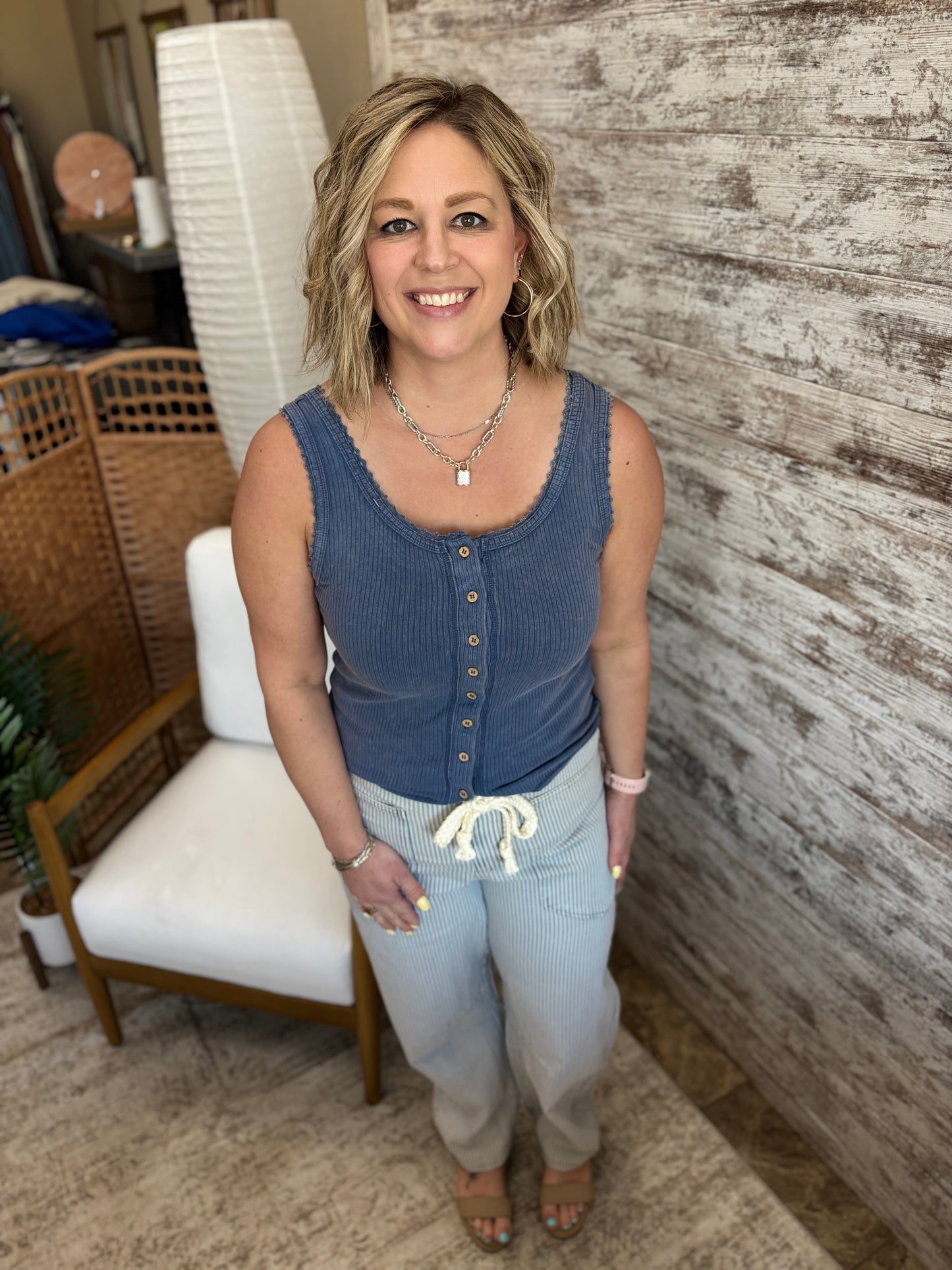 Denim Mineral Washed Button Down Tank
