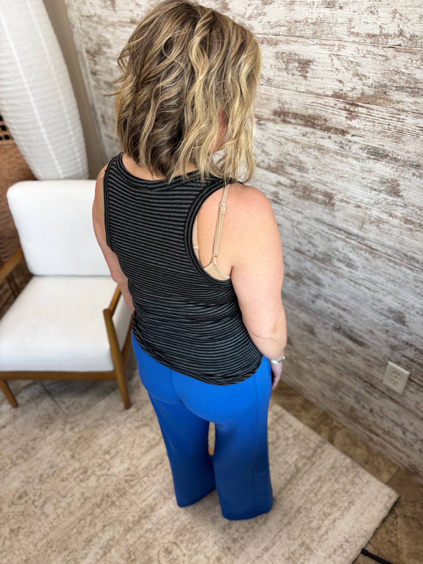 Charcoal Striped V Neck Tank