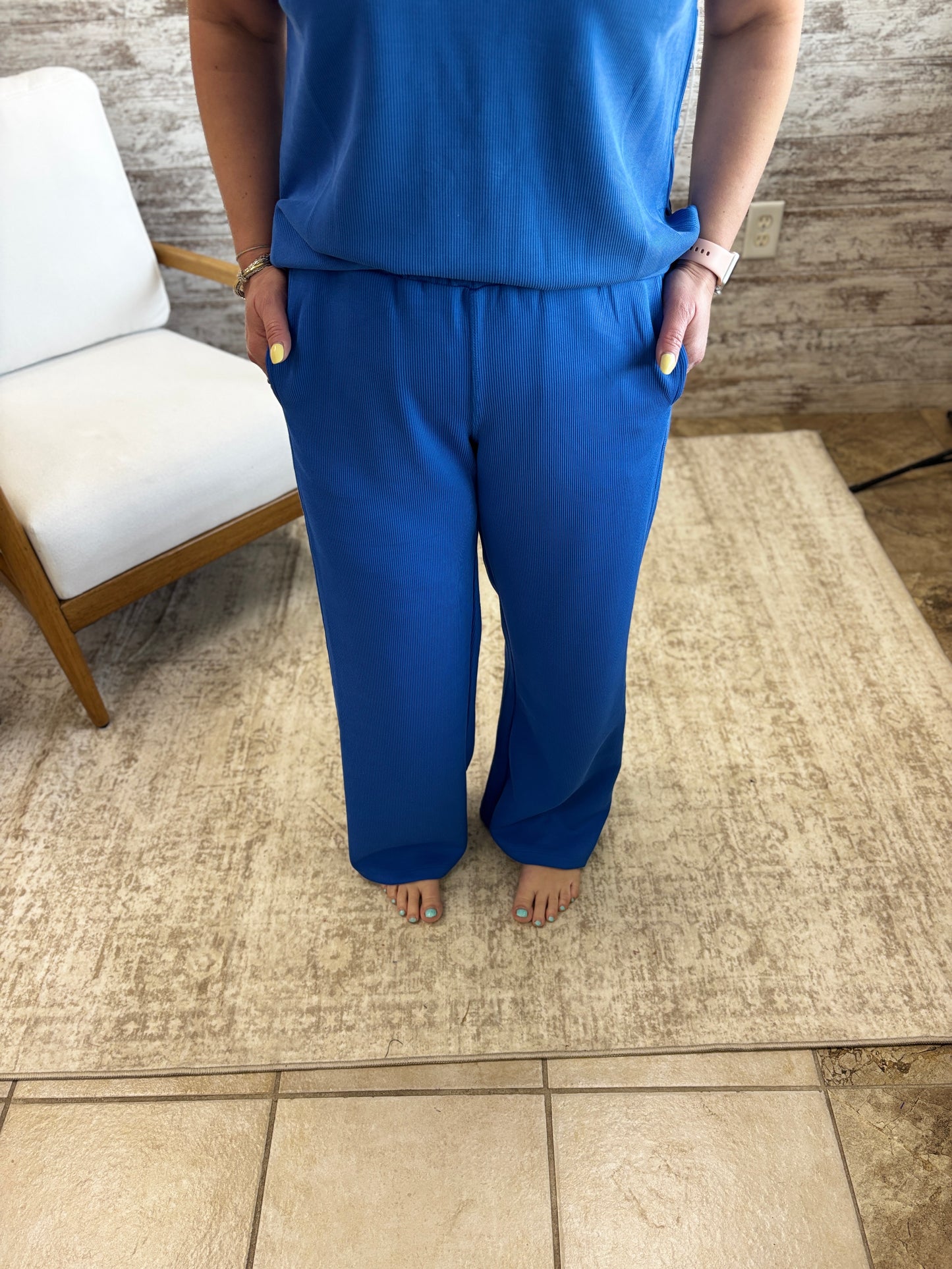 Deep Indigo Ribbed Wide Leg Pant