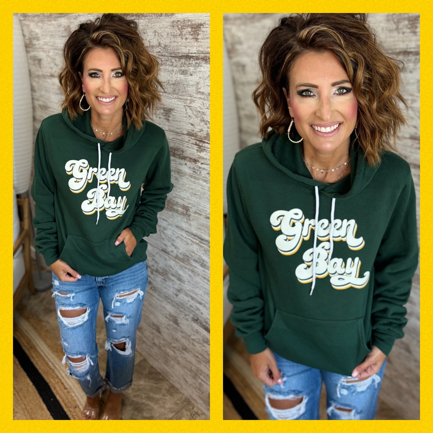 Green Bay 90's Retro Forest Bella Hoodie