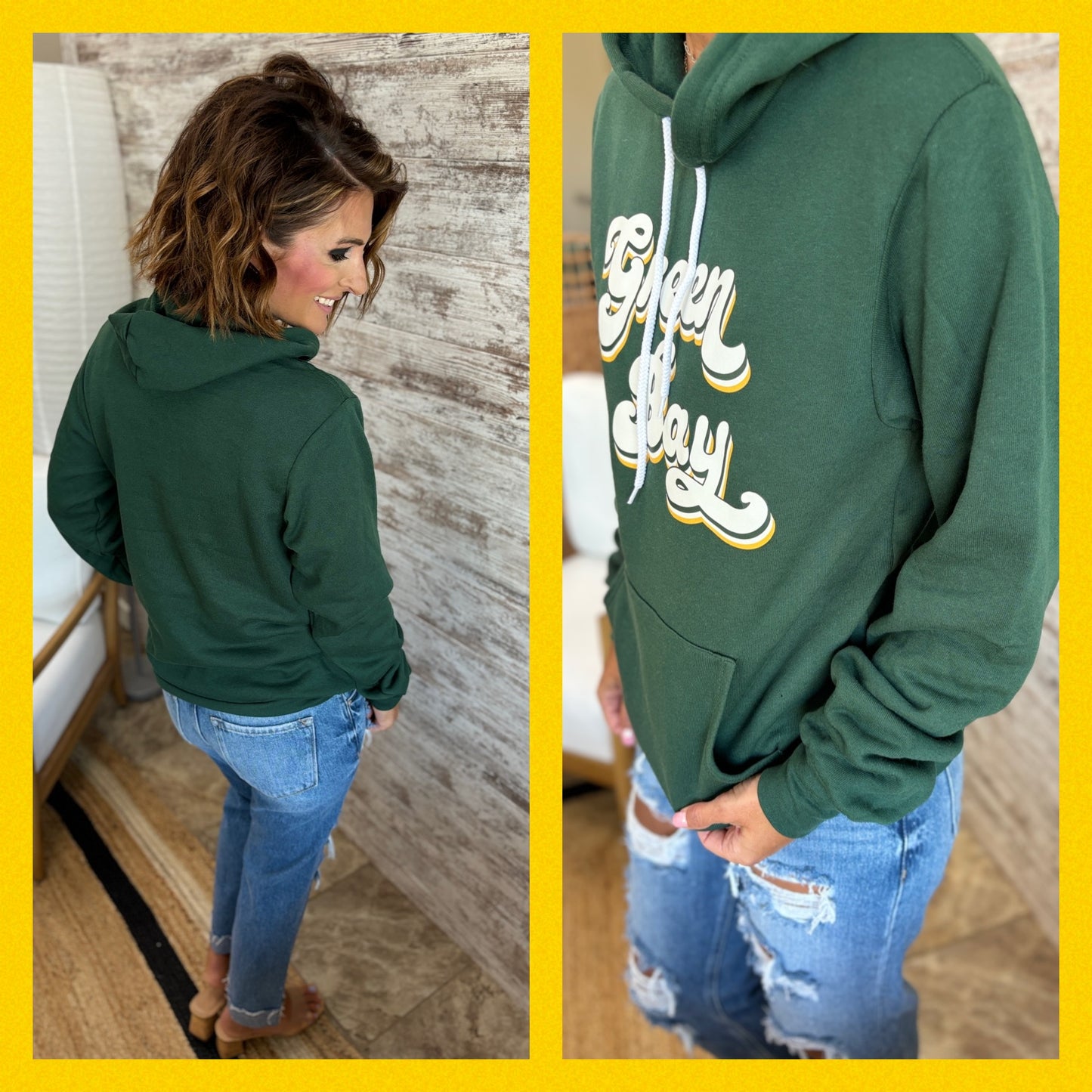 Green Bay 90's Retro Forest Bella Hoodie