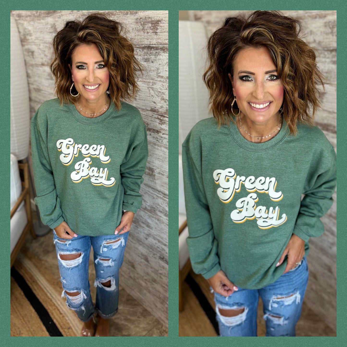 Green Bay 90's Retro Gildan Sport Green Crewneck