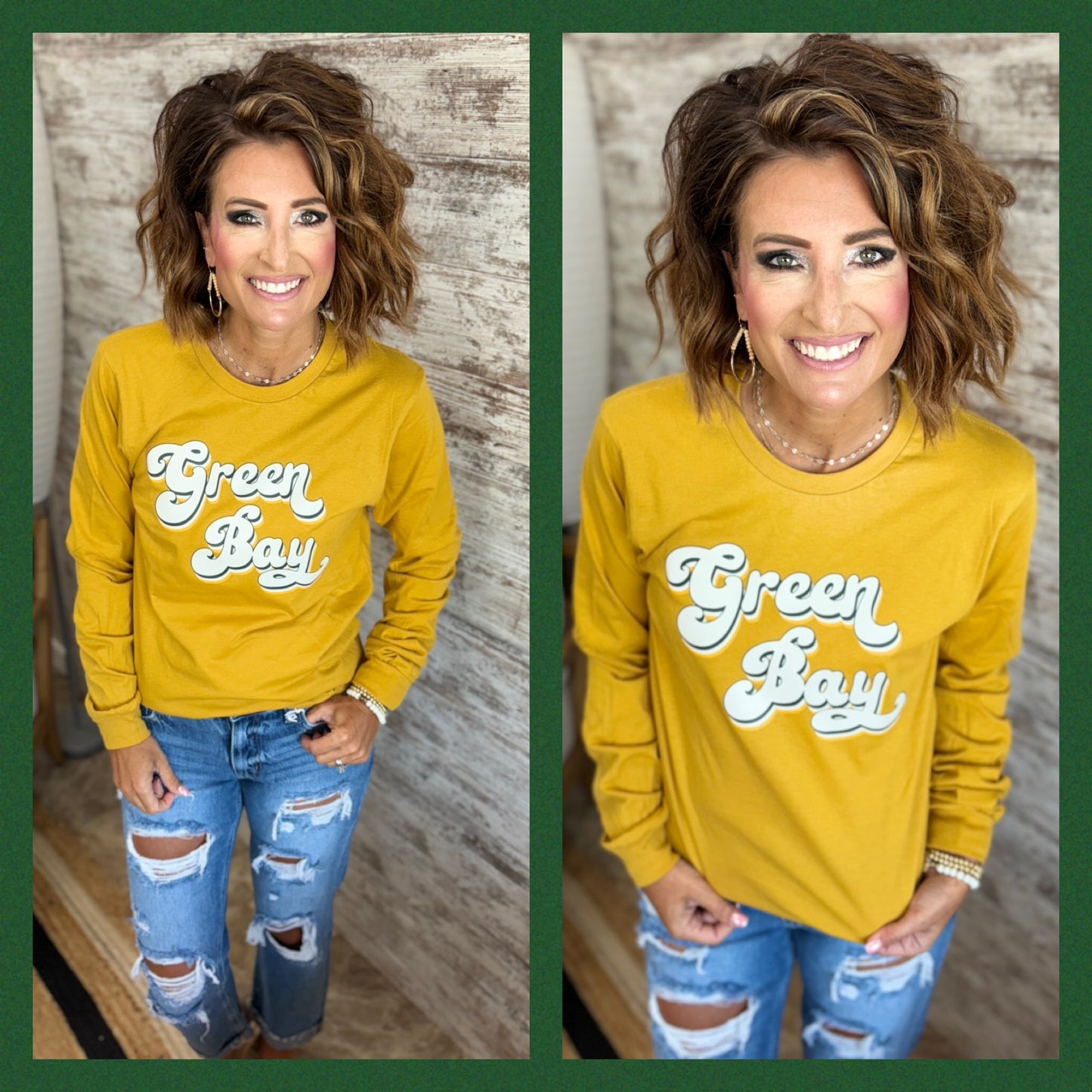 Green Bay 90's Retro Bella Mustard Long Sleeve