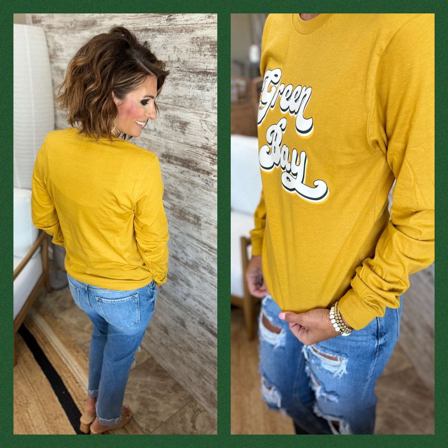 Green Bay 90's Retro Bella Mustard Long Sleeve