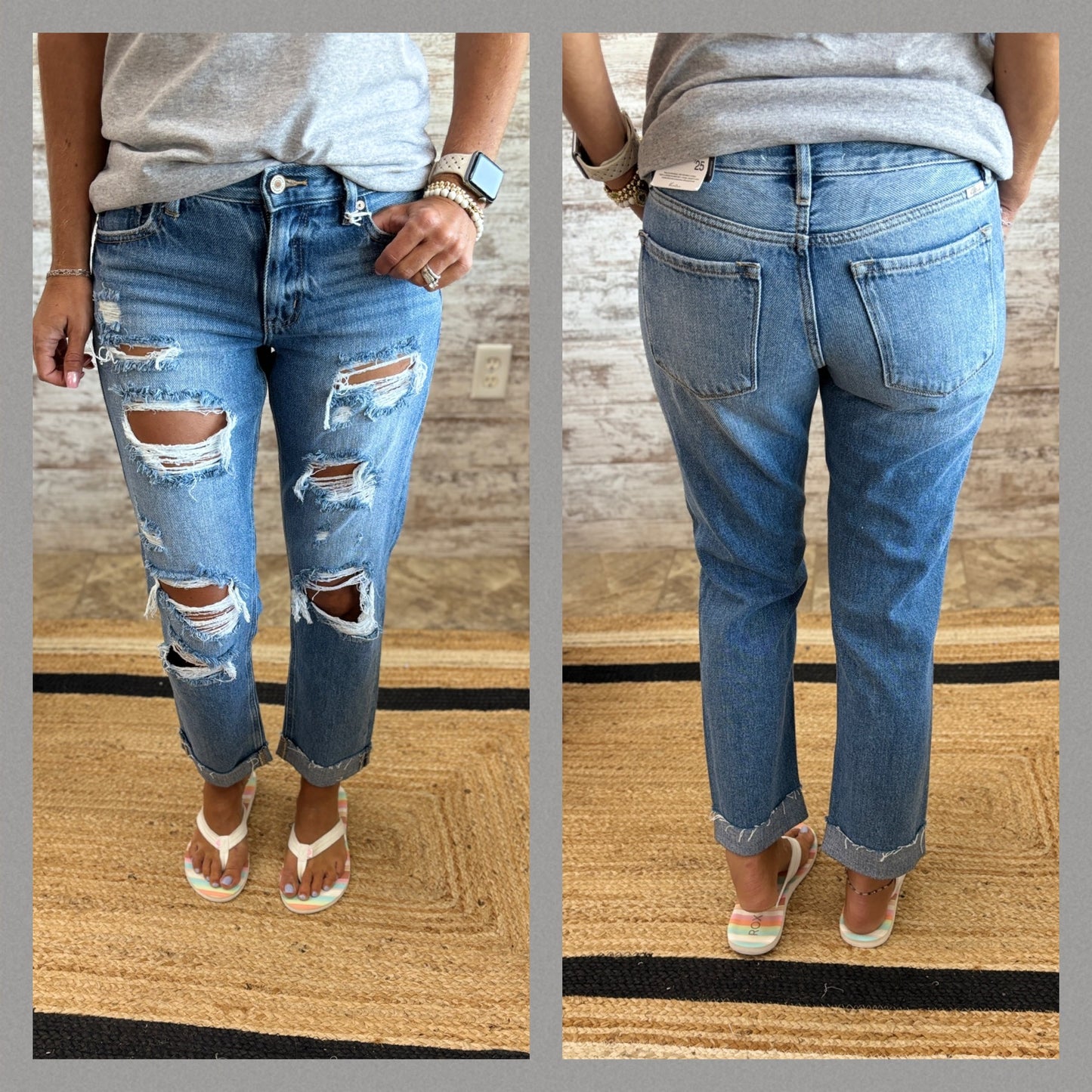 Kancan Mid Rise Distressed Boyfriend Jean KC8644M