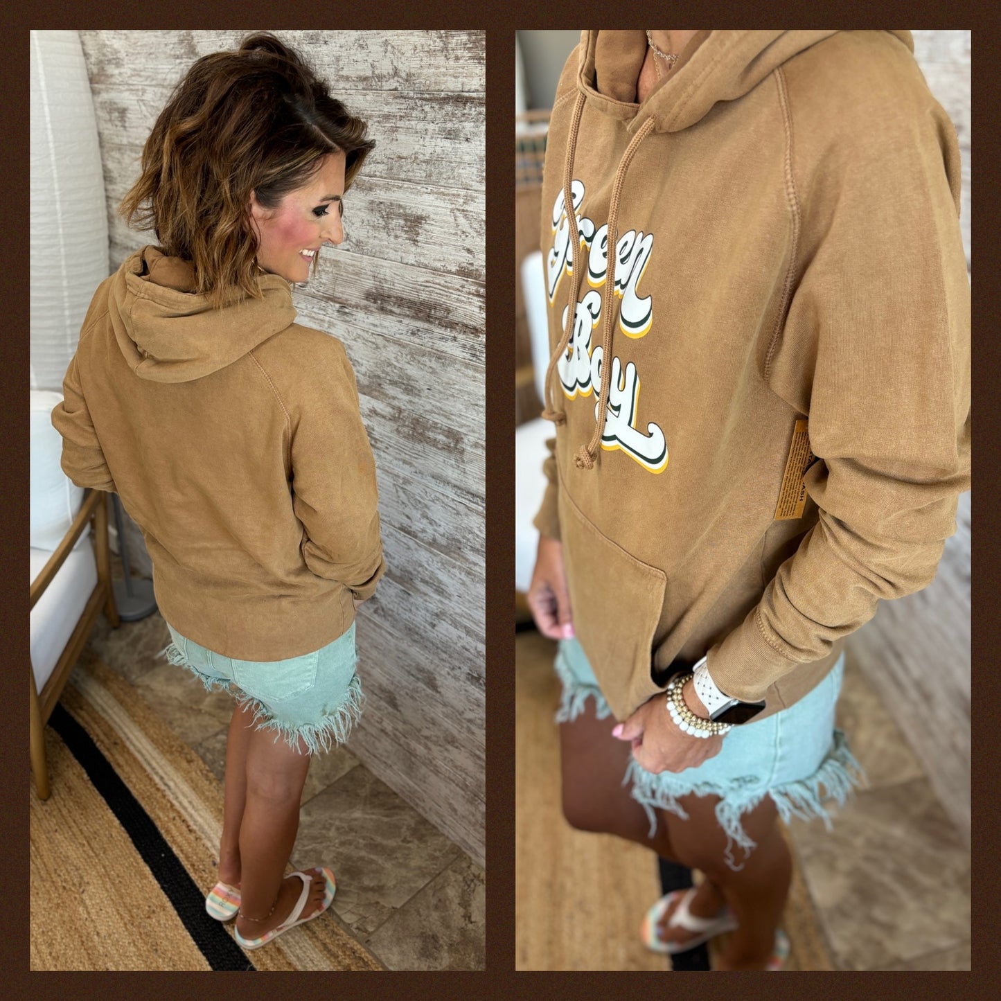 Green Bay 90's Retro Vintage Lane Seven Camel Hoodie