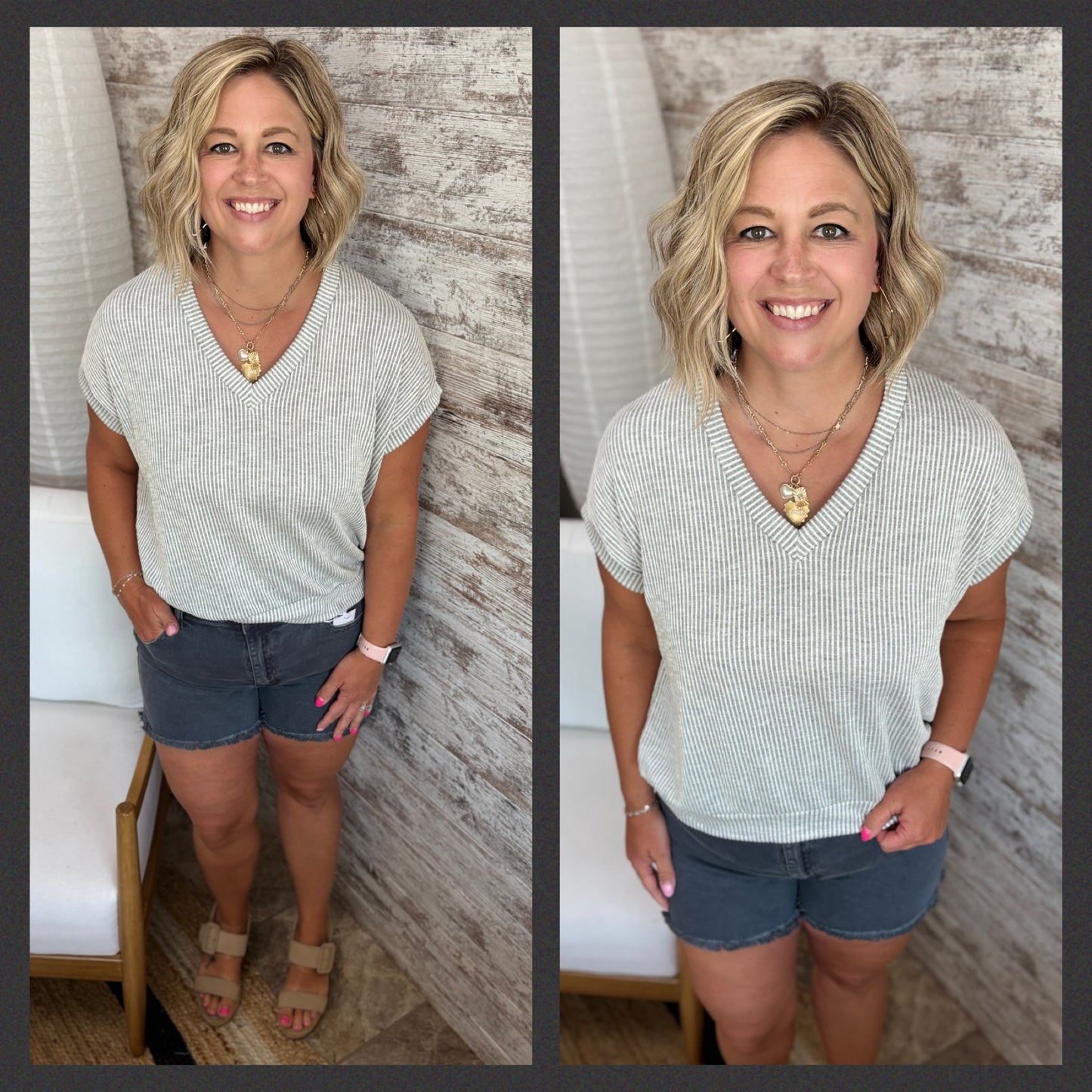 Grey Rib Top with Banded Bottom