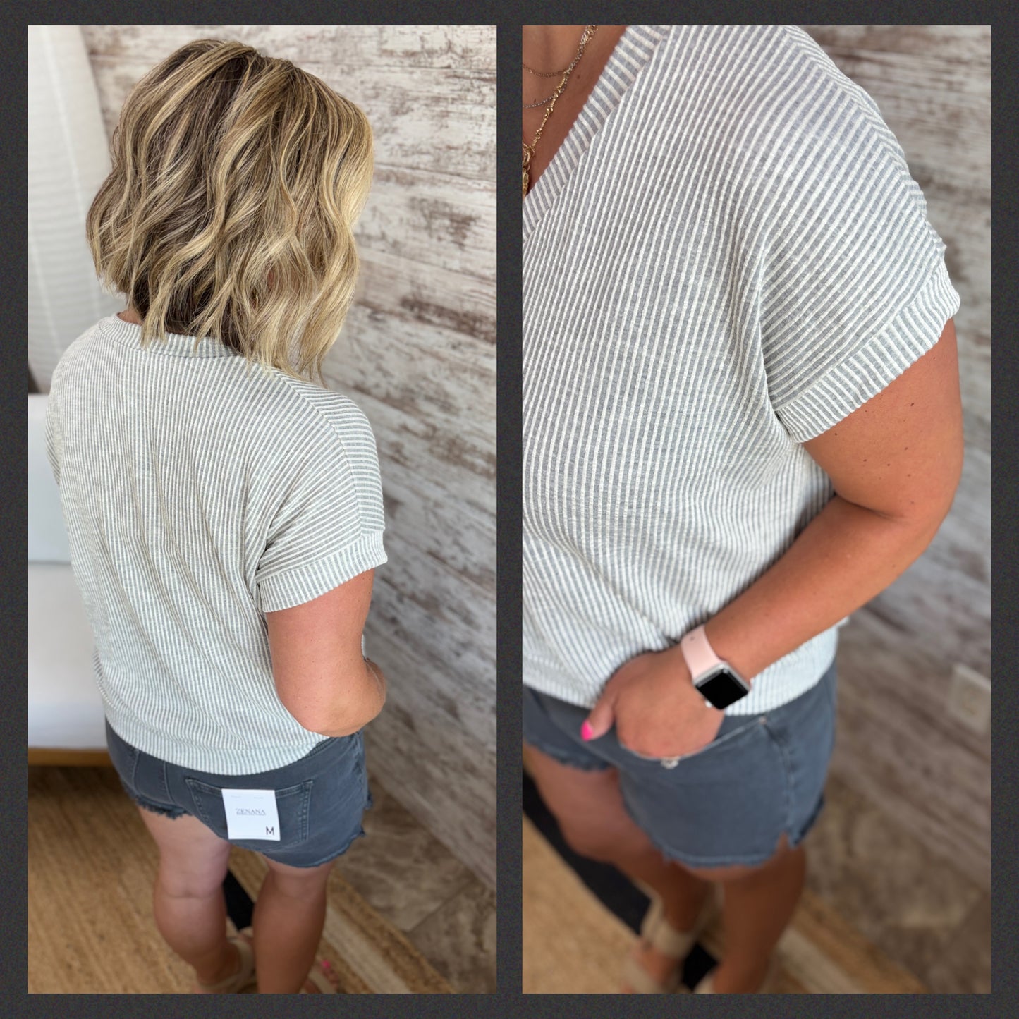 Grey Rib Top with Banded Bottom