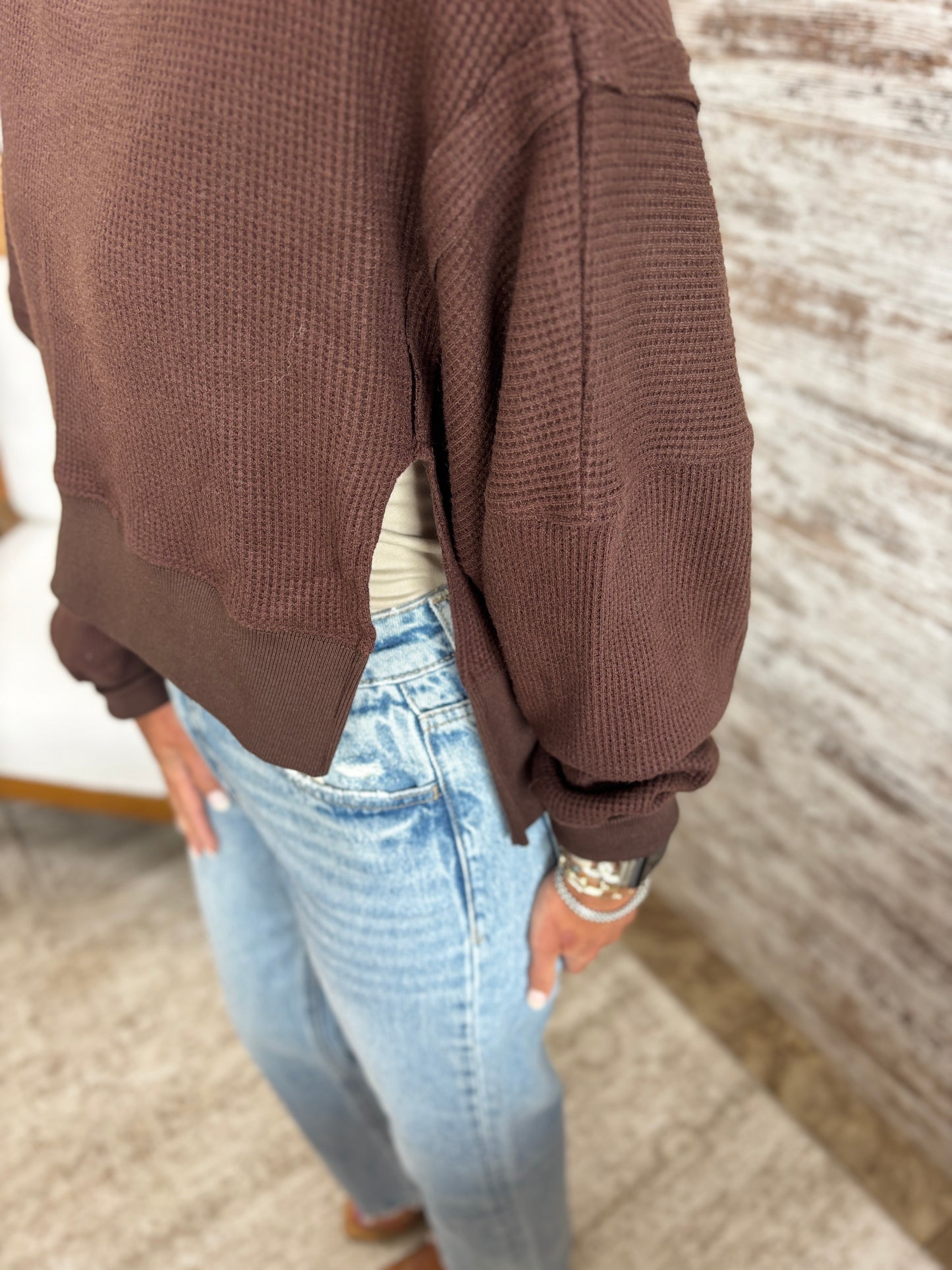 Chocolate Waffle Knit Cropped Crew