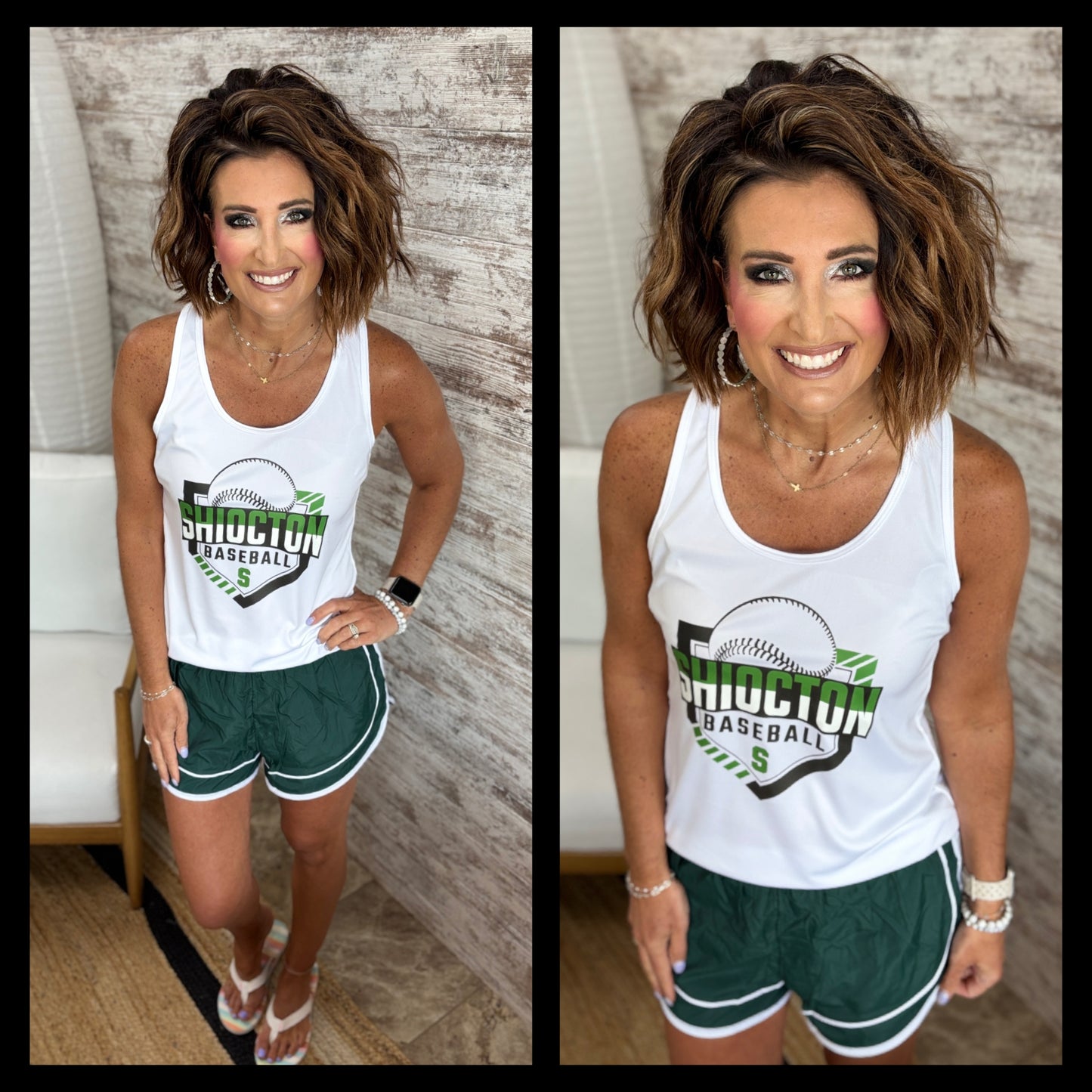 Shiocton Baseball Port & Company White Ladies Performance Tank