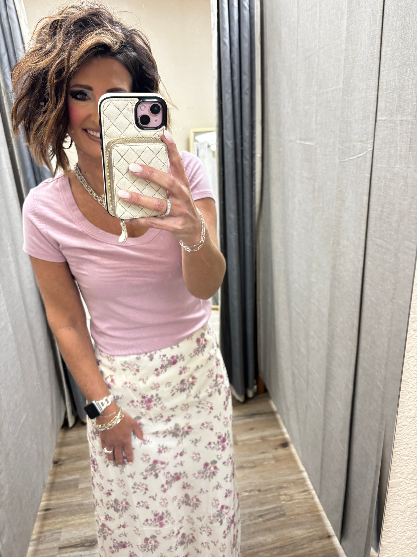 Rose Wine Floral Lined Skirt