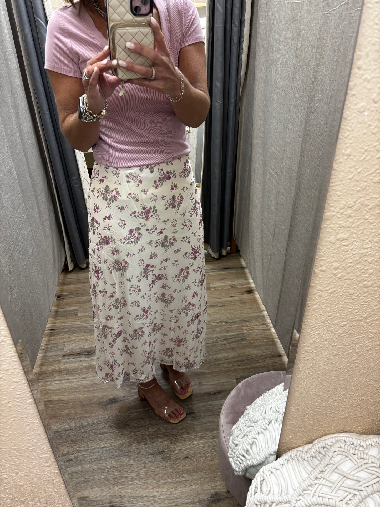 Rose Wine Floral Lined Skirt