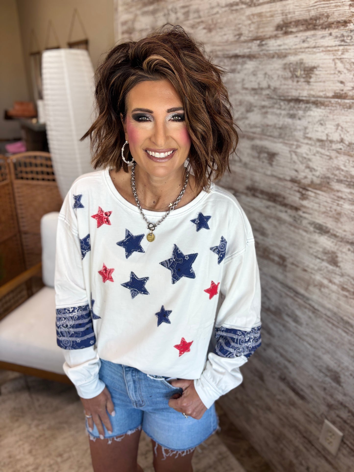 Paisley Print Star Crew Neck