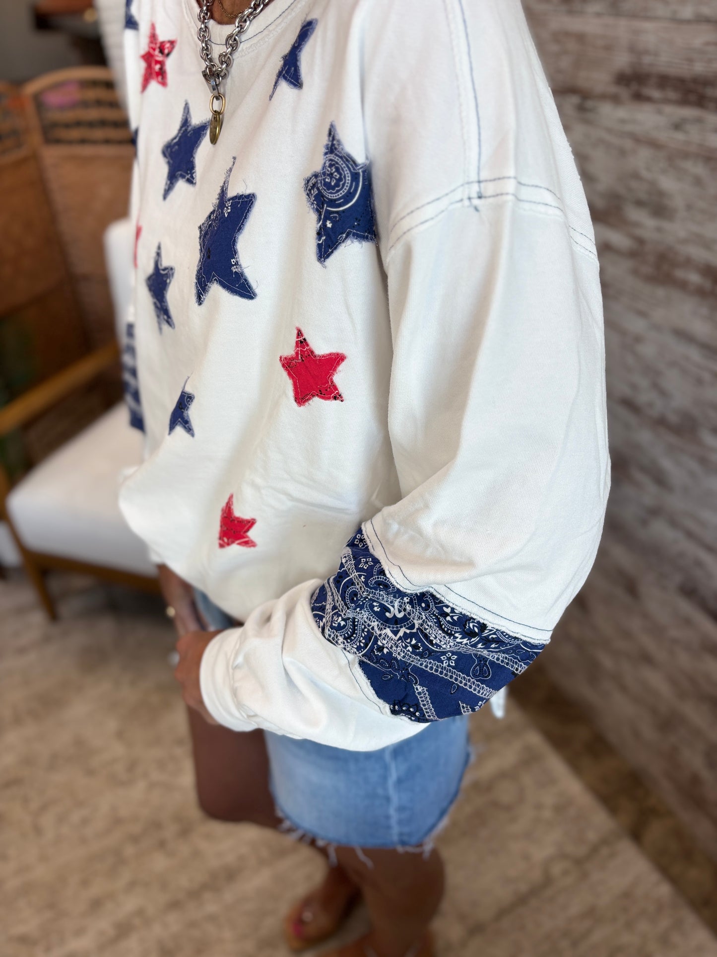 Paisley Print Star Crew Neck