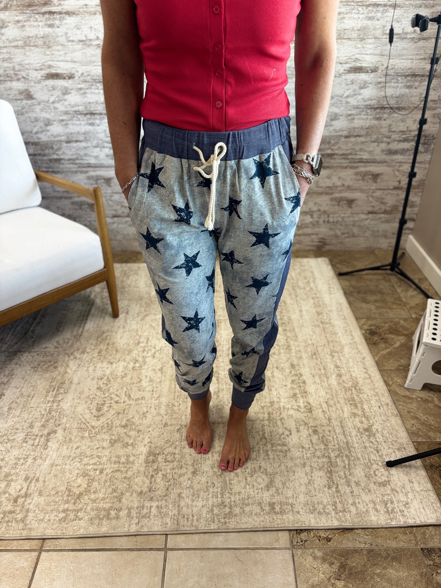 Grey and Navy Star Pattern Joggers