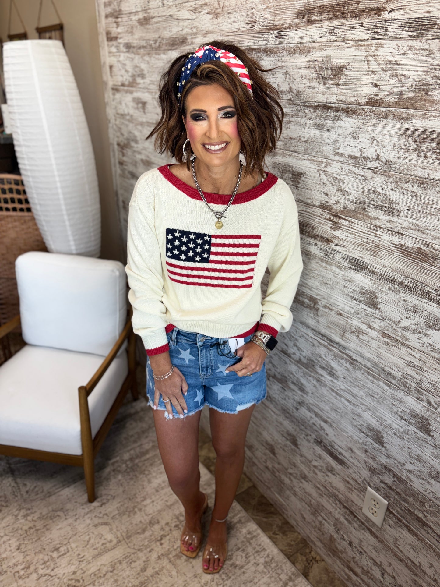 Ivory American Flag Sweater