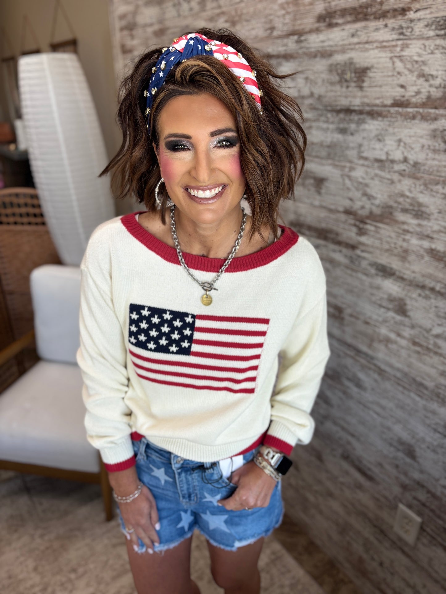 Ivory American Flag Sweater