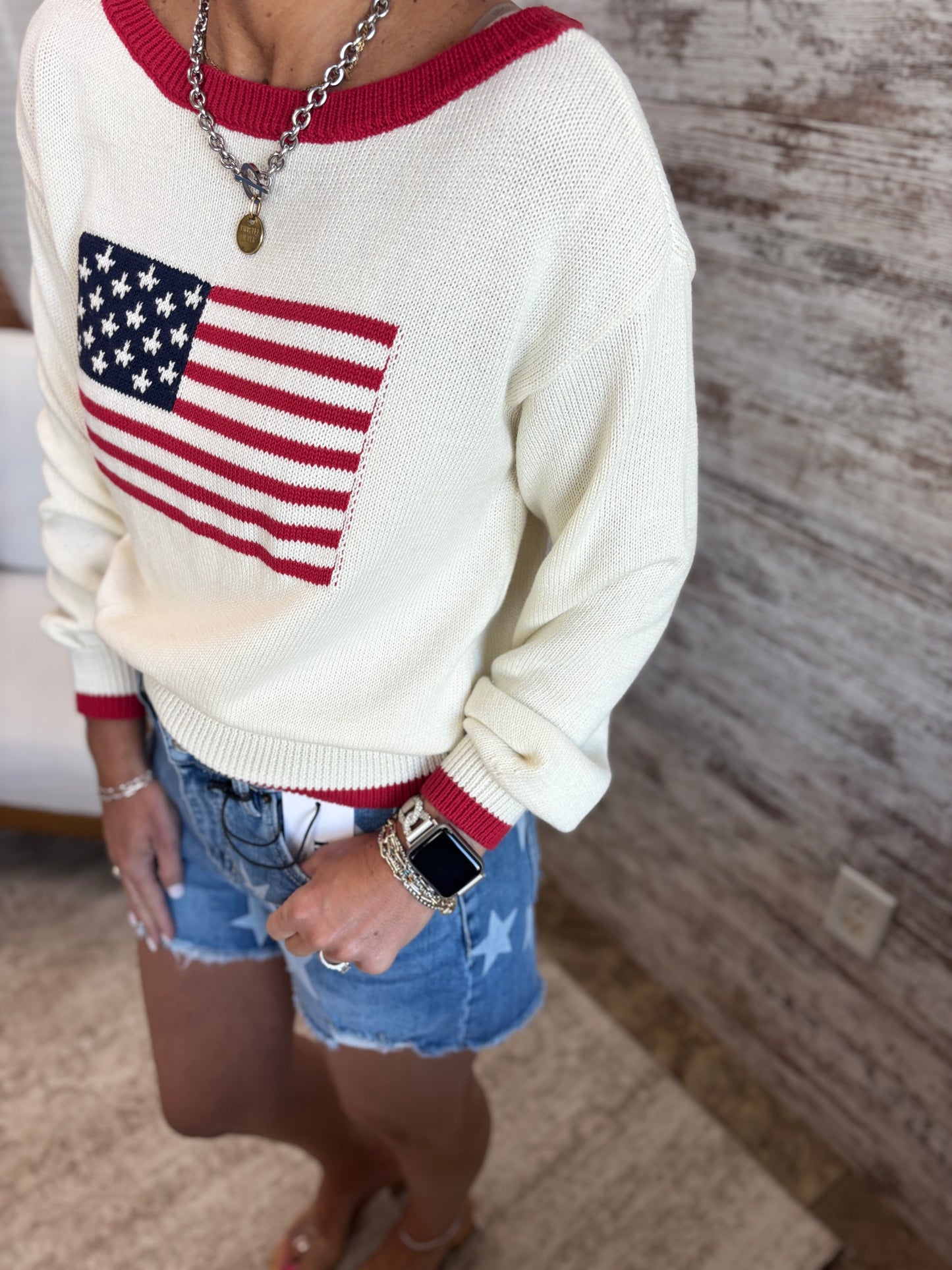 Ivory American Flag Sweater