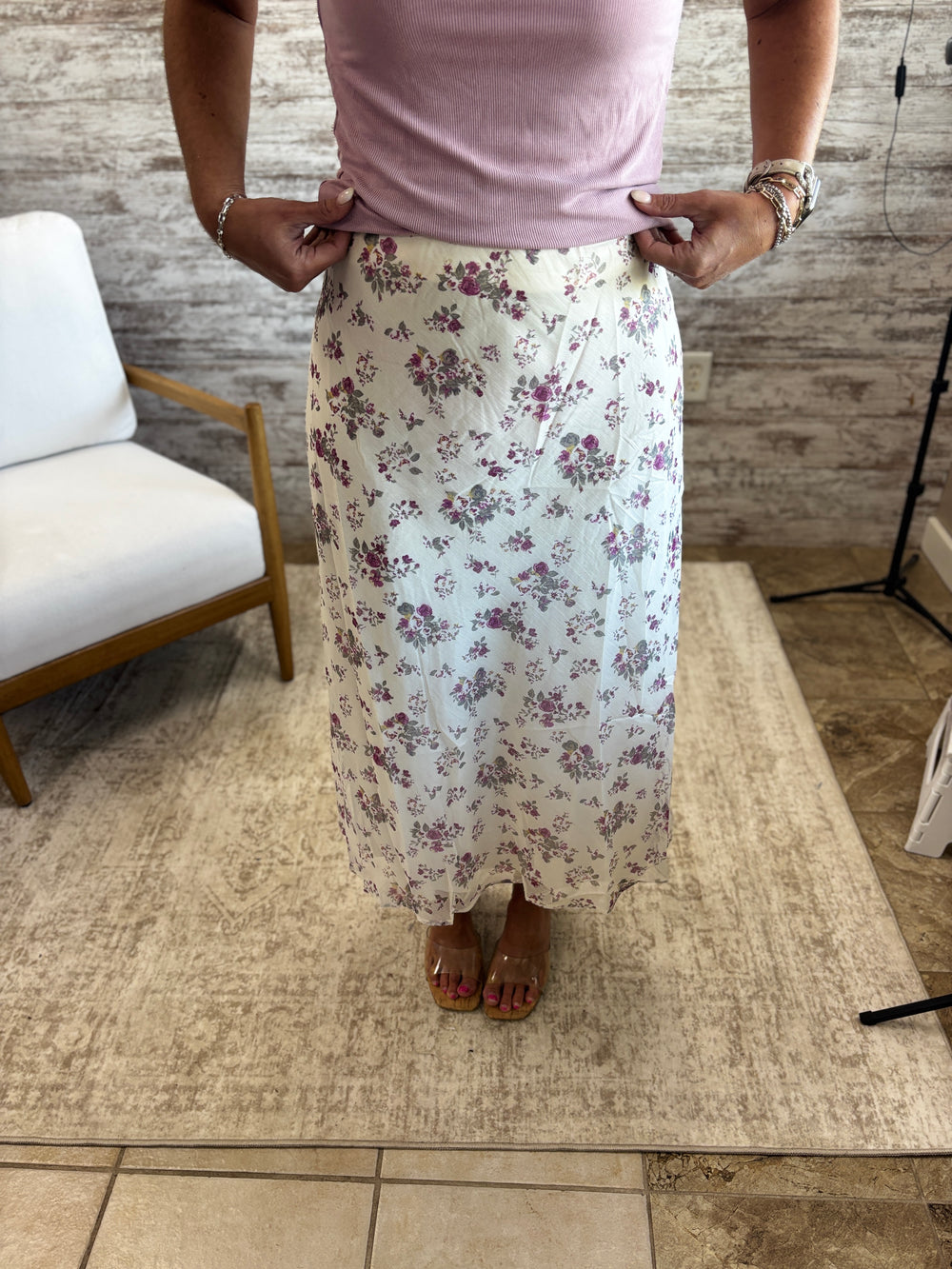Rose Wine Floral Lined Skirt