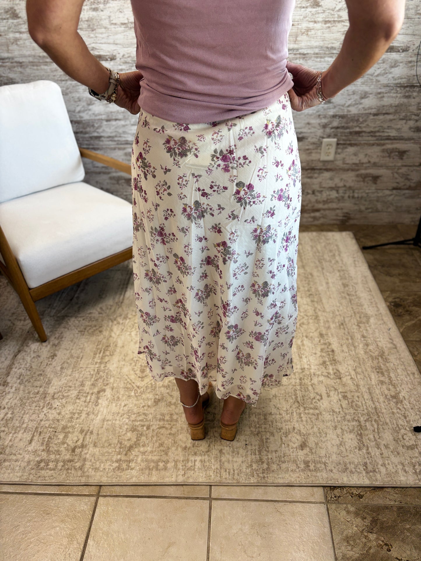 Rose Wine Floral Lined Skirt