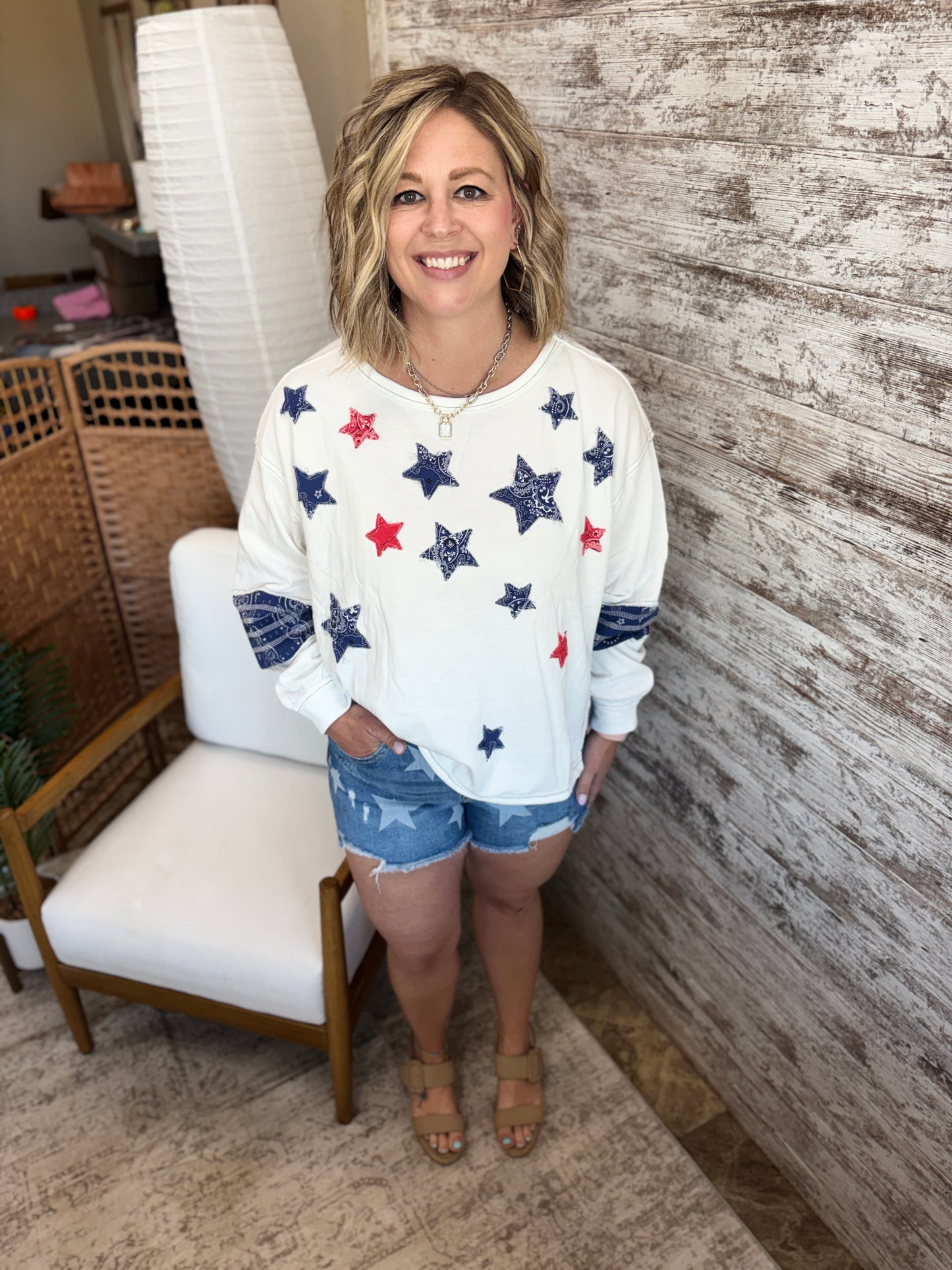 Paisley Print Star Crew Neck