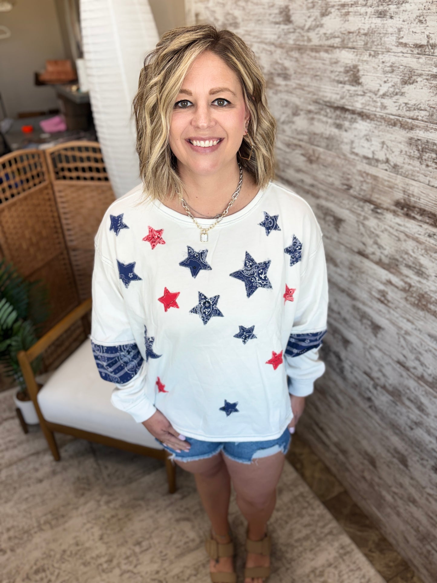 Paisley Print Star Crew Neck