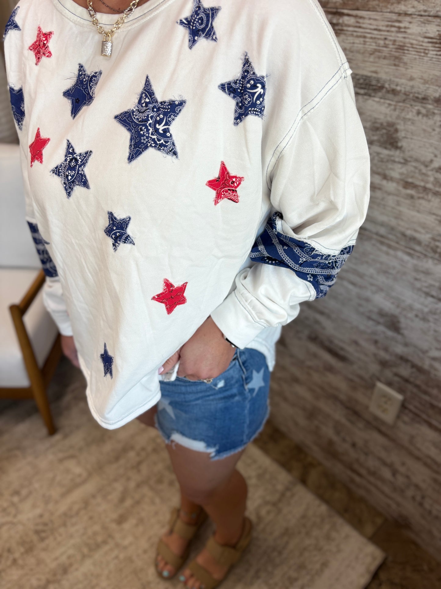 Paisley Print Star Crew Neck