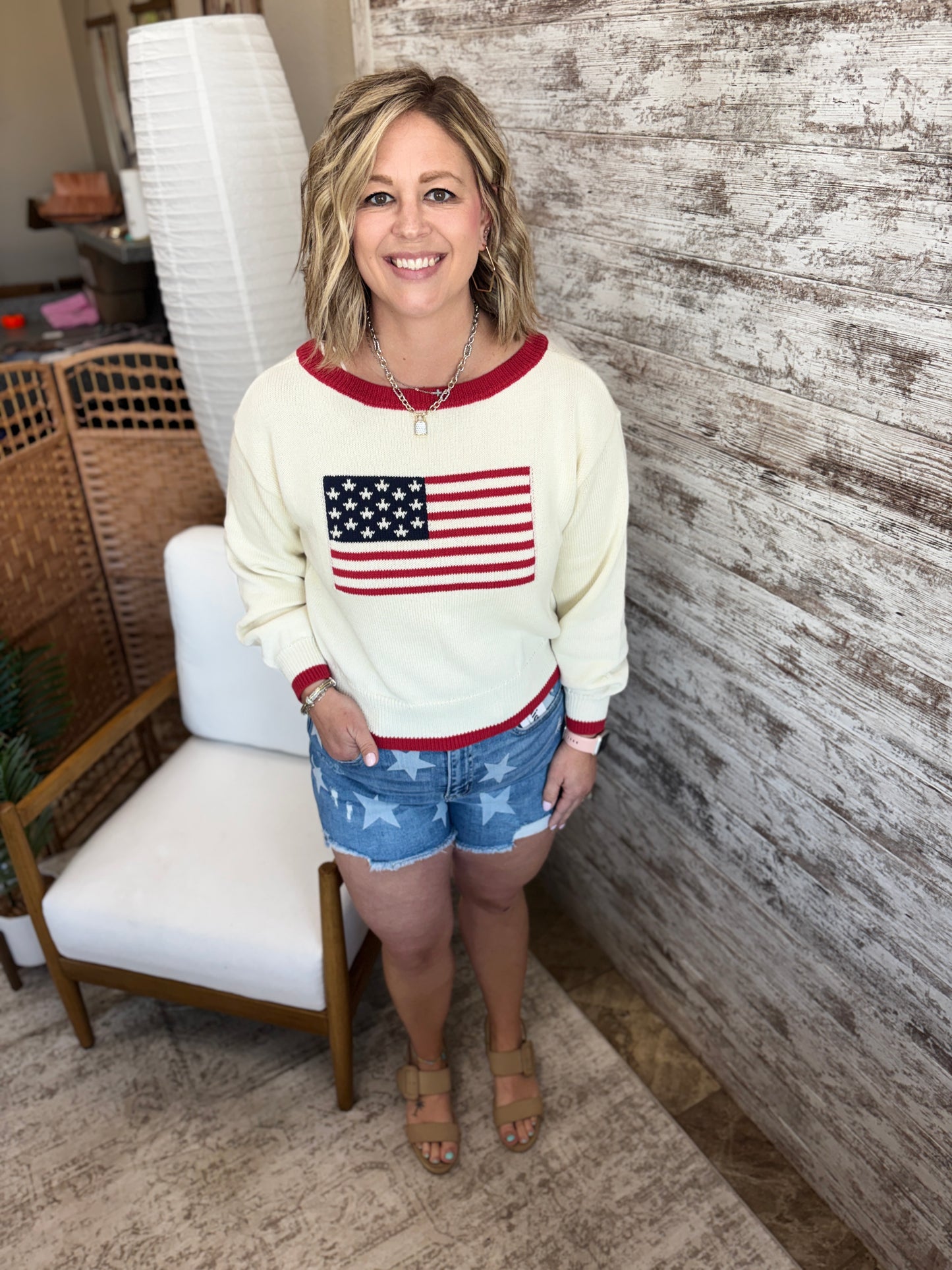 Ivory American Flag Sweater