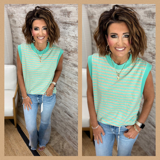 Mint Striped Sleeveless Top