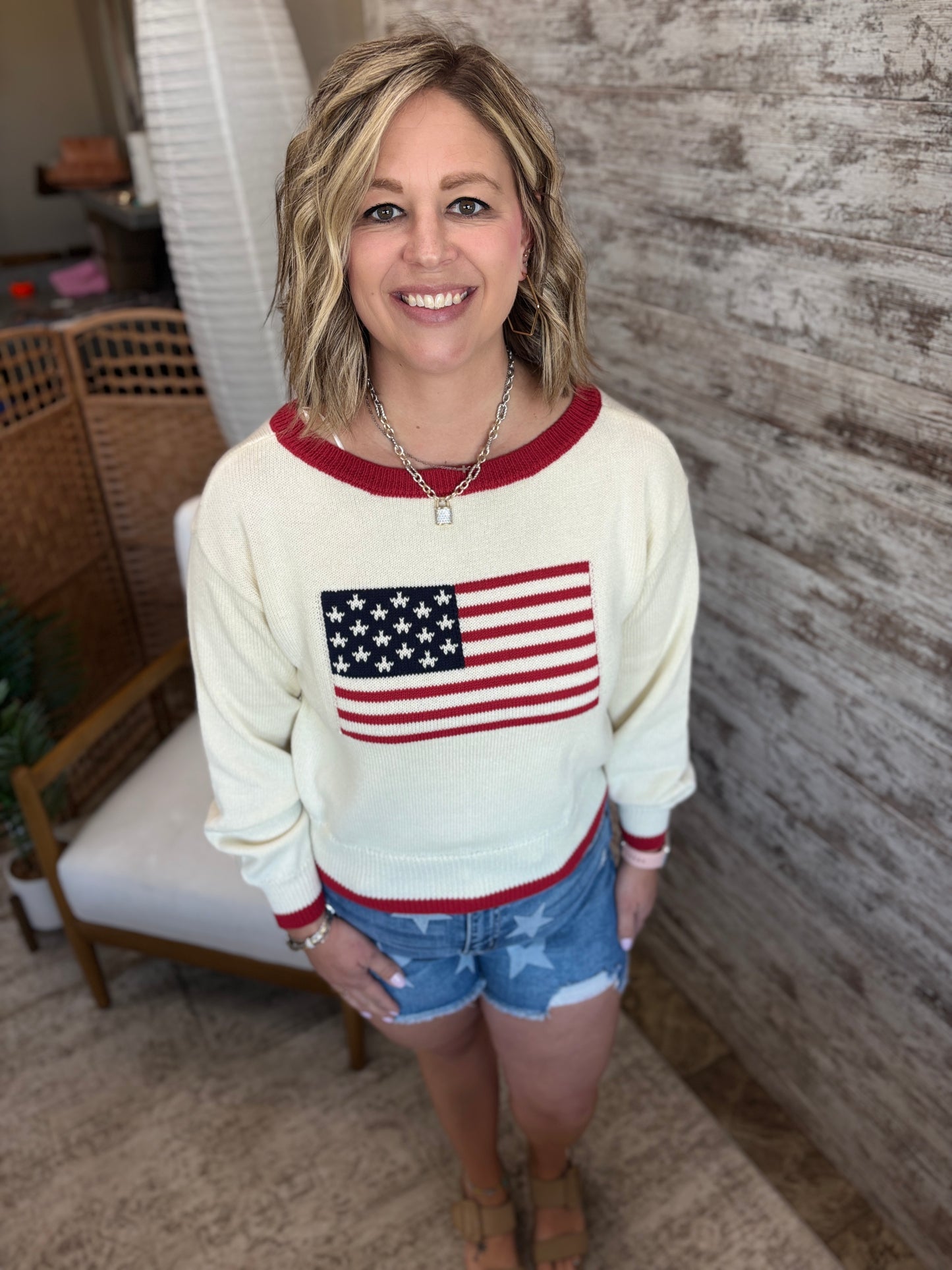 Ivory American Flag Sweater