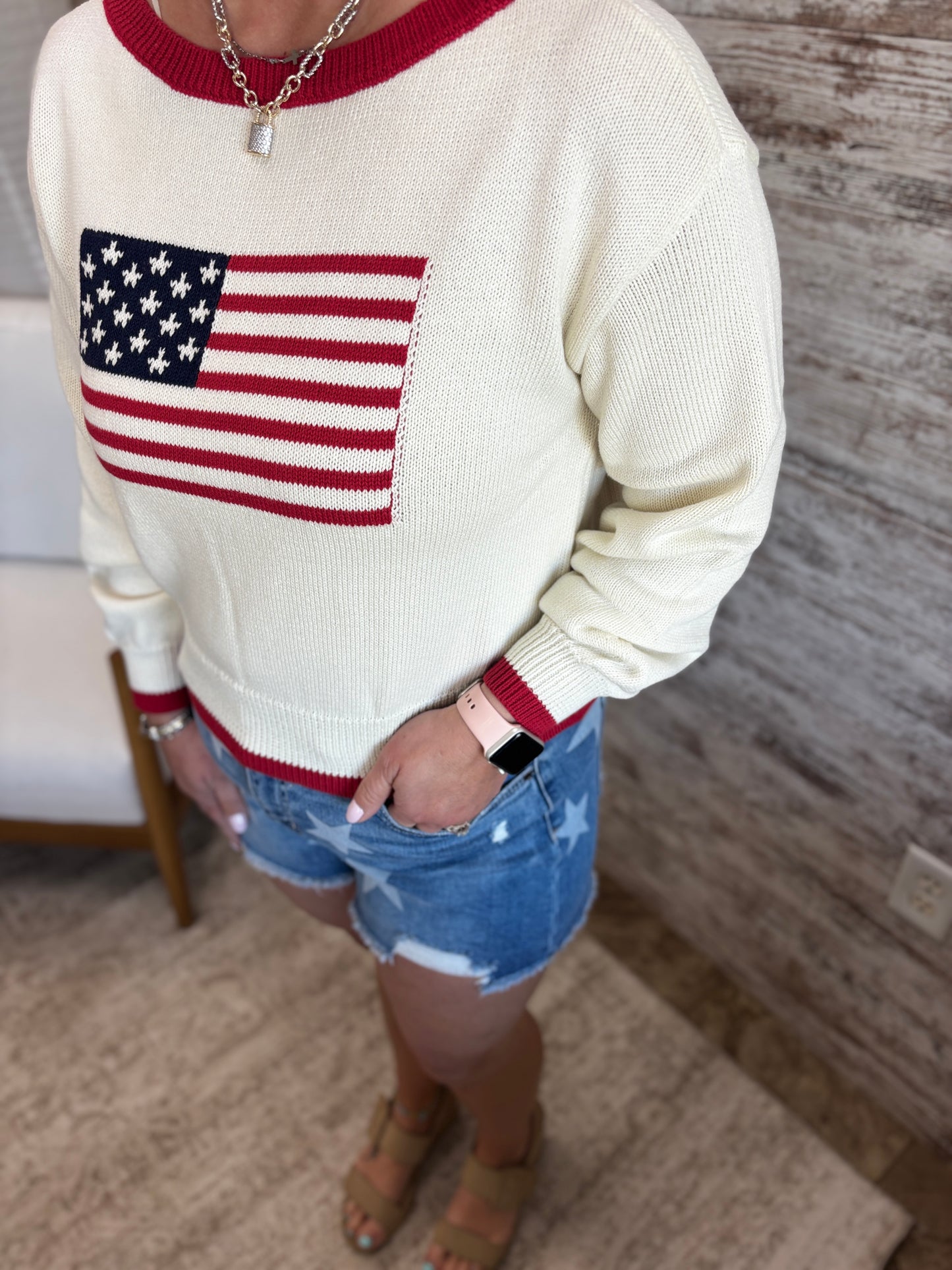 Ivory American Flag Sweater