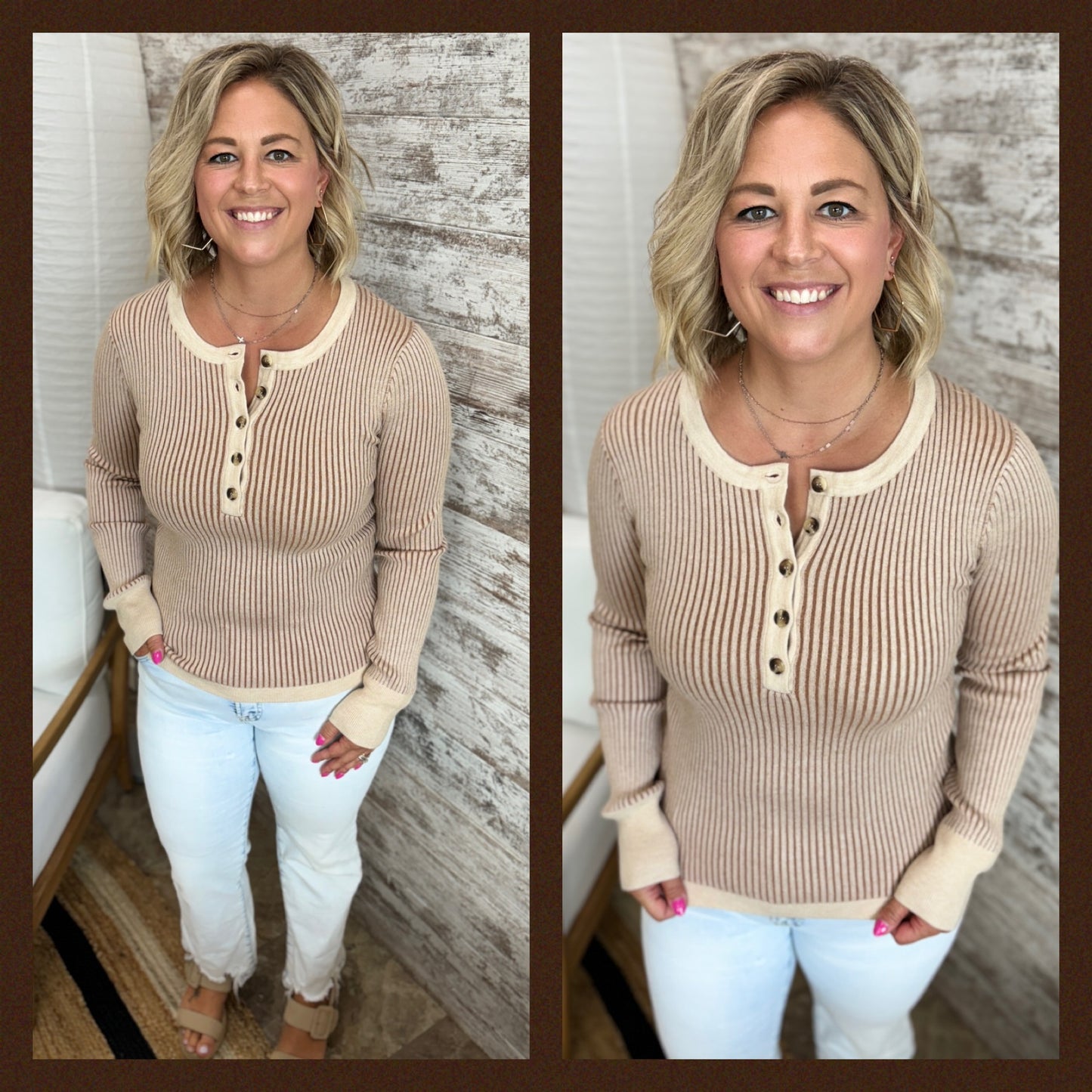 Two Tone Henley Top ~ 2 Colors