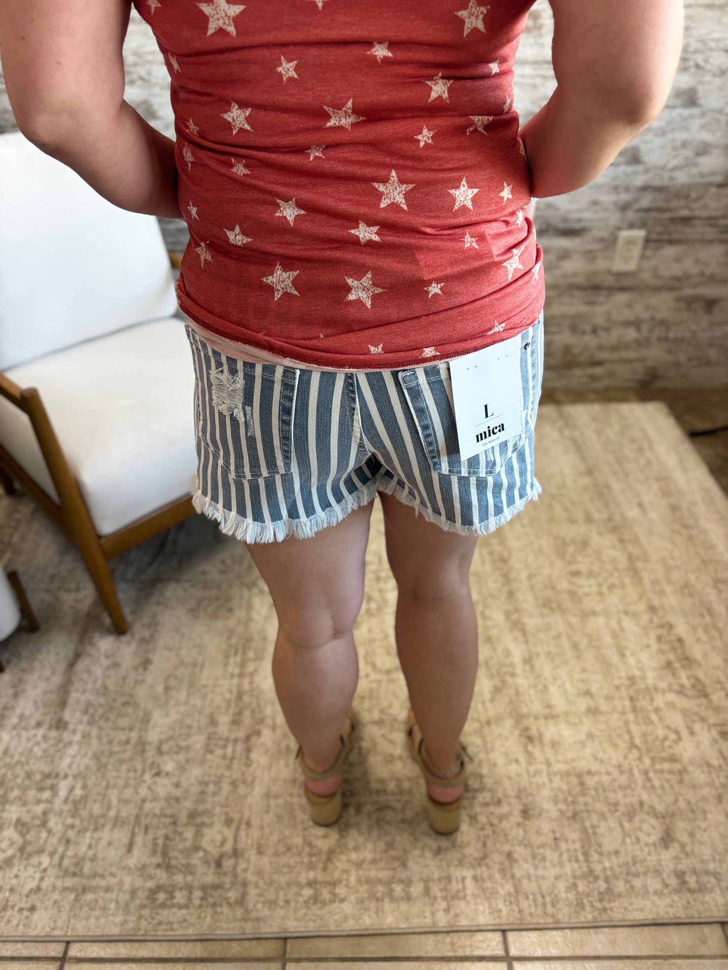 Mica Grey Blue Stripe Shorts MDP-H3648