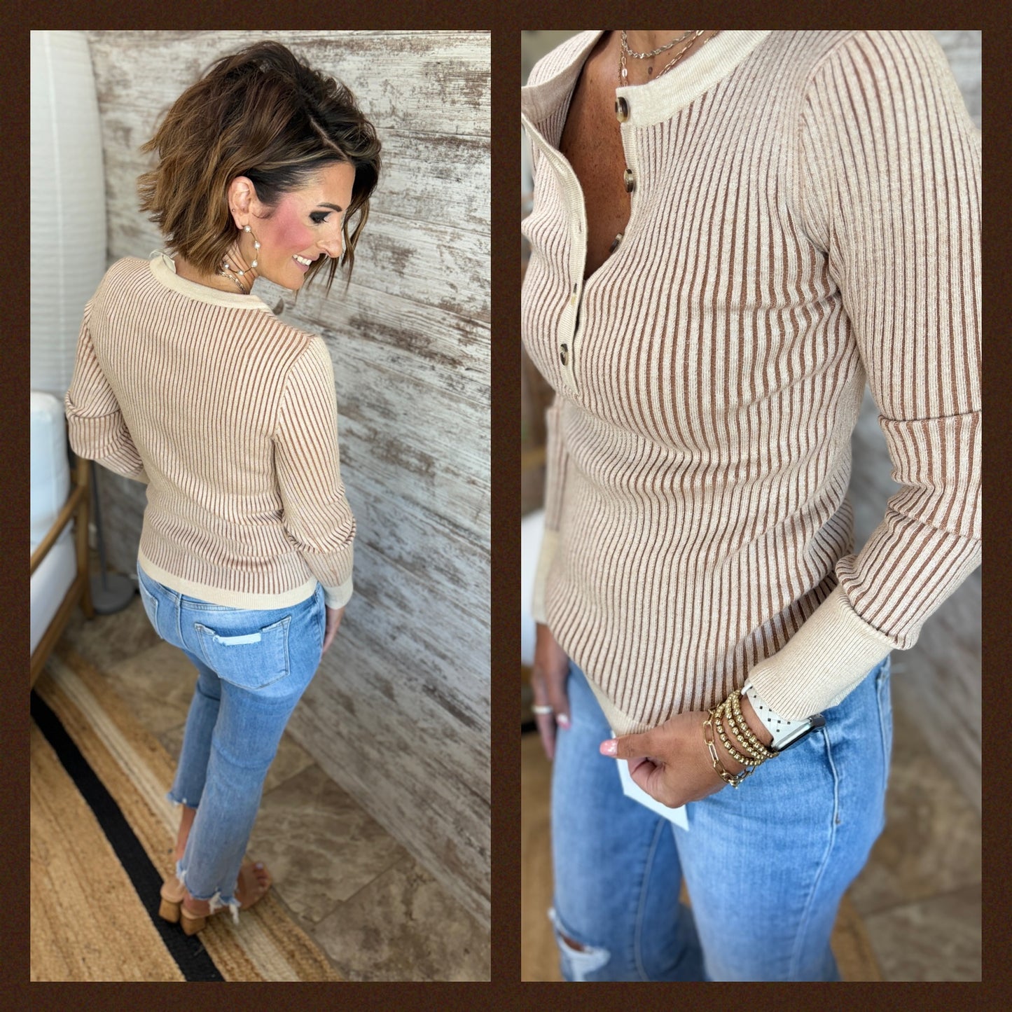 Two Tone Henley Top ~ 2 Colors