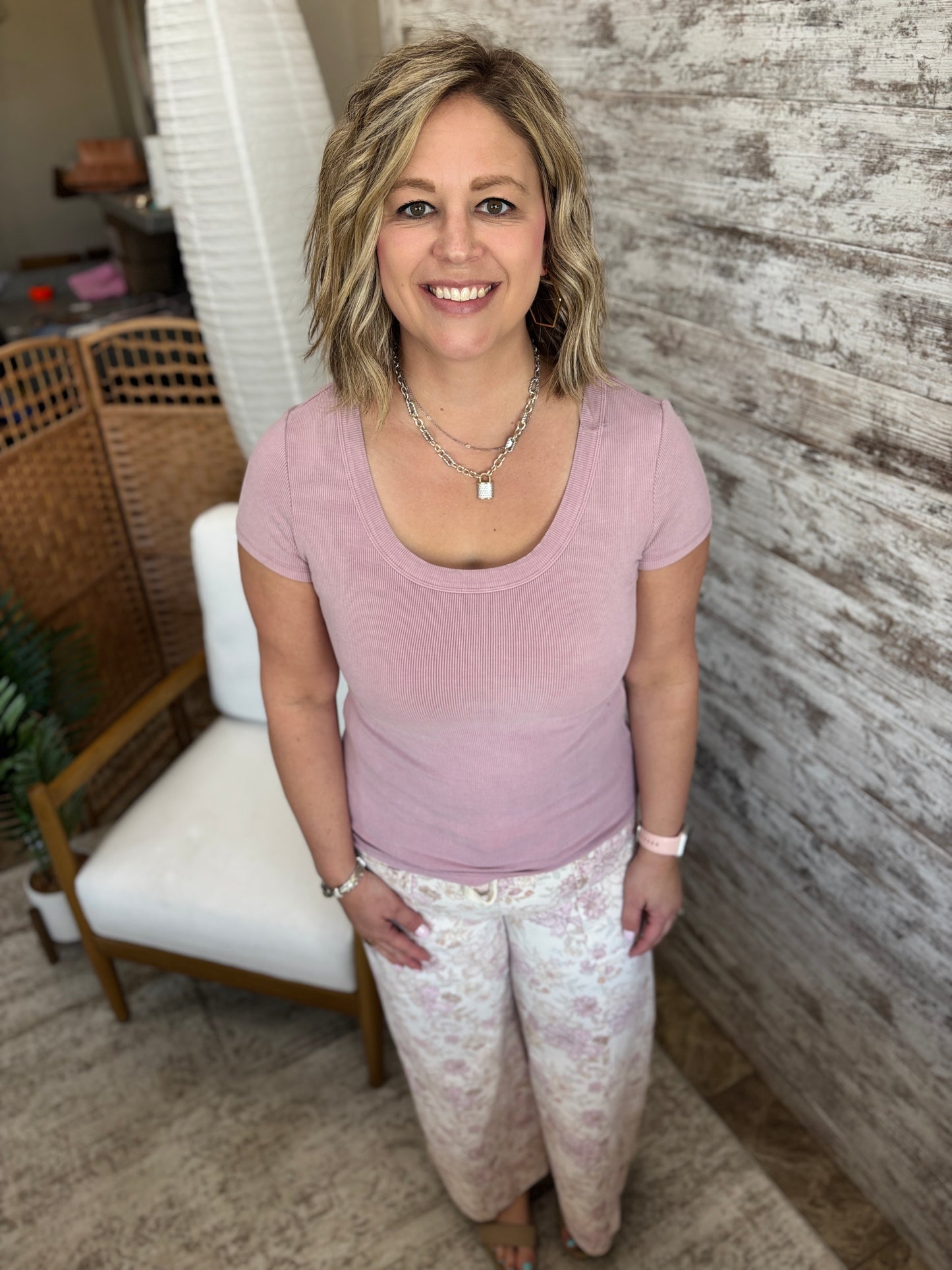 Peony Pink Soft Scoop Neck Baby Tee