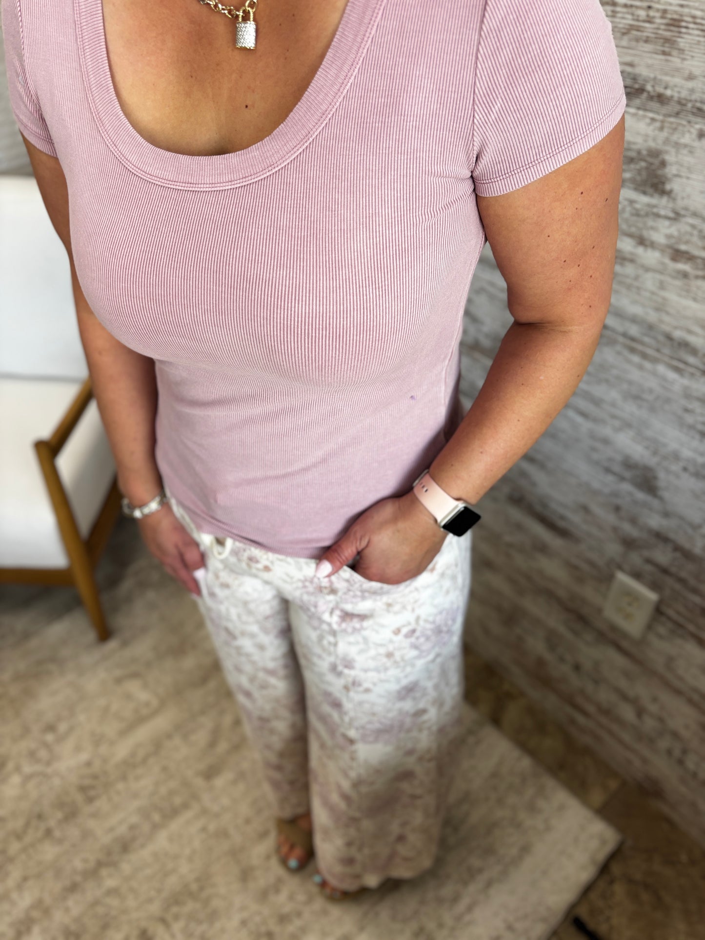 Peony Pink Soft Scoop Neck Baby Tee