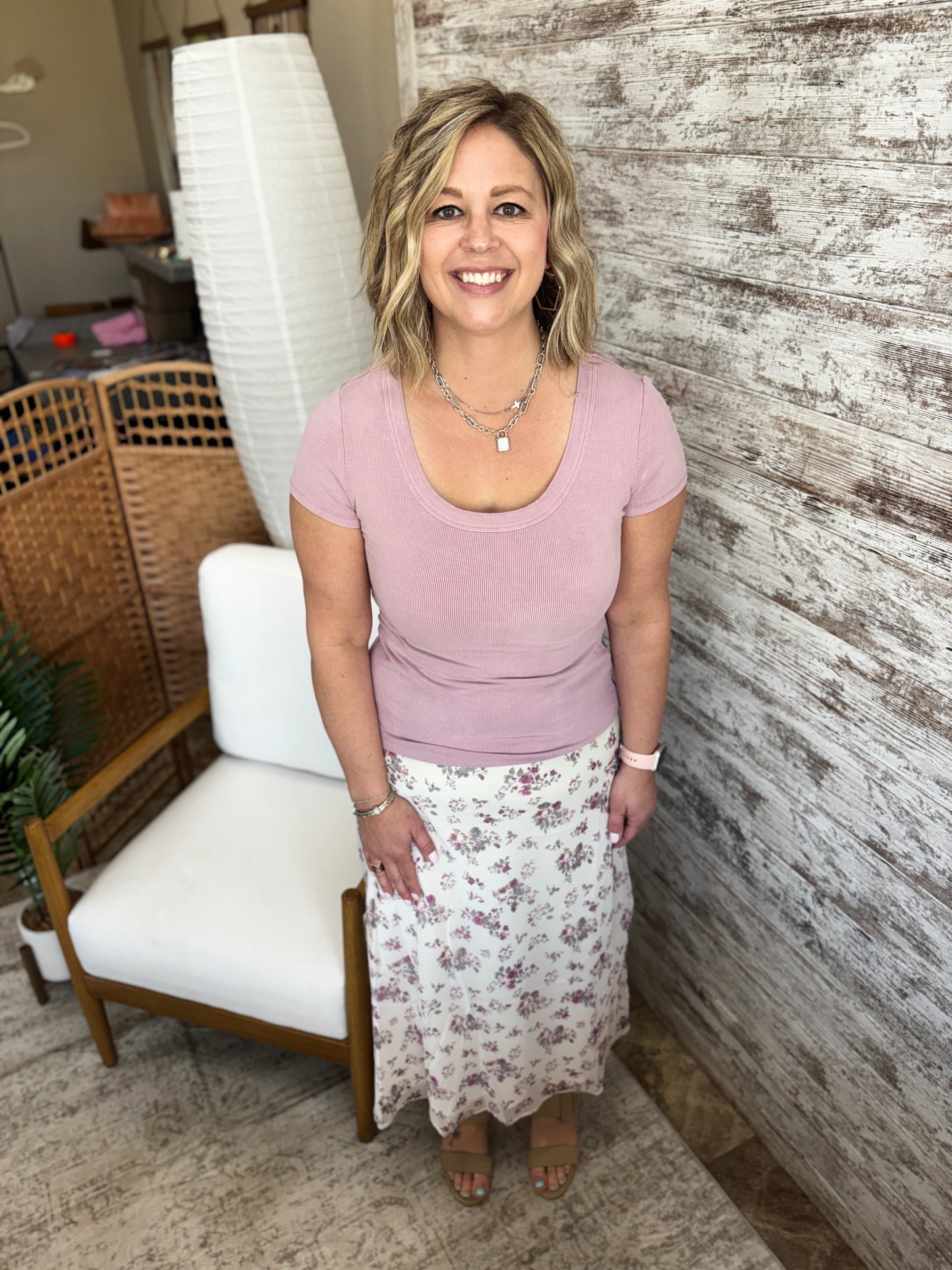 Rose Wine Floral Lined Skirt