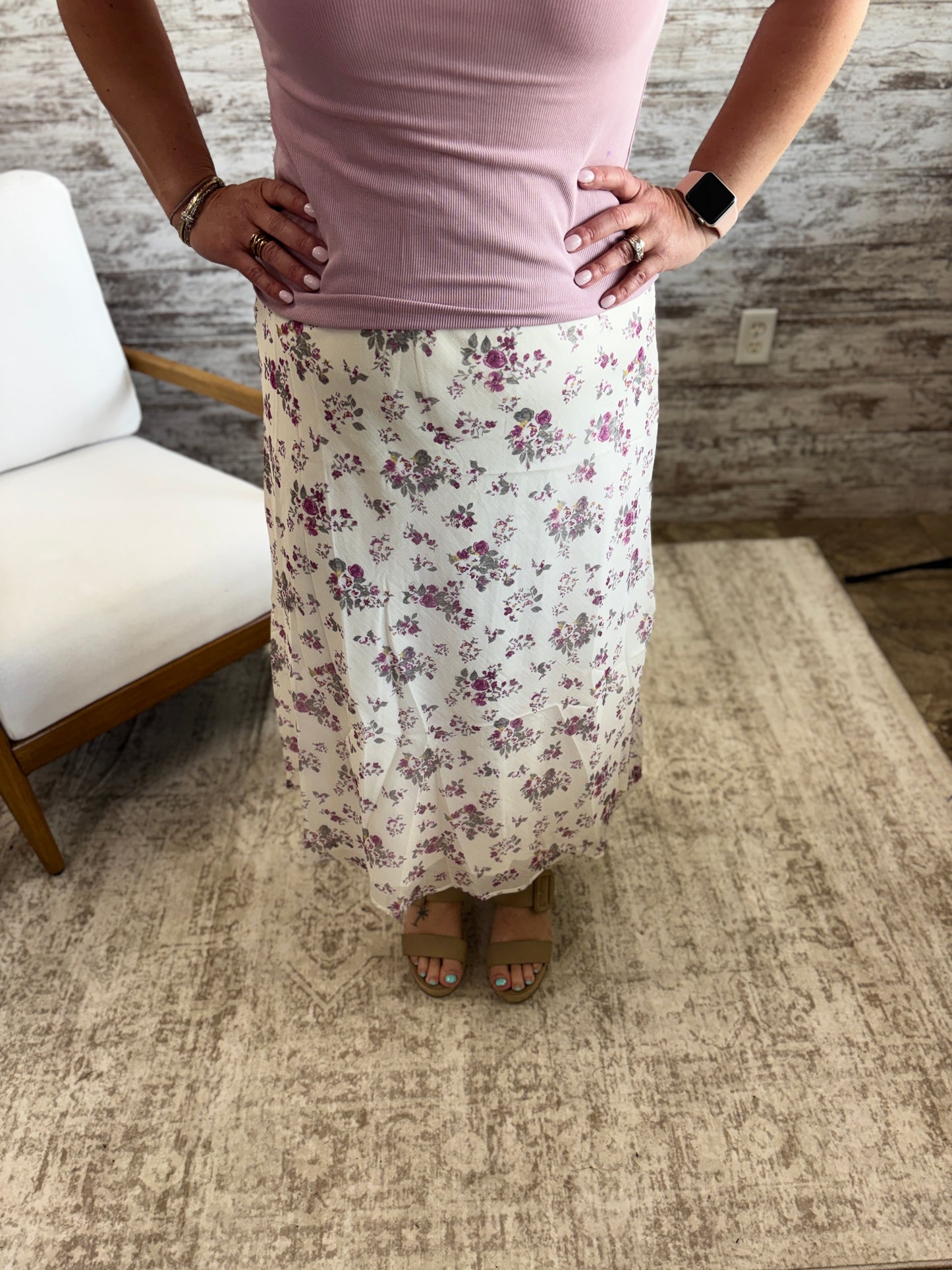 Rose Wine Floral Lined Skirt