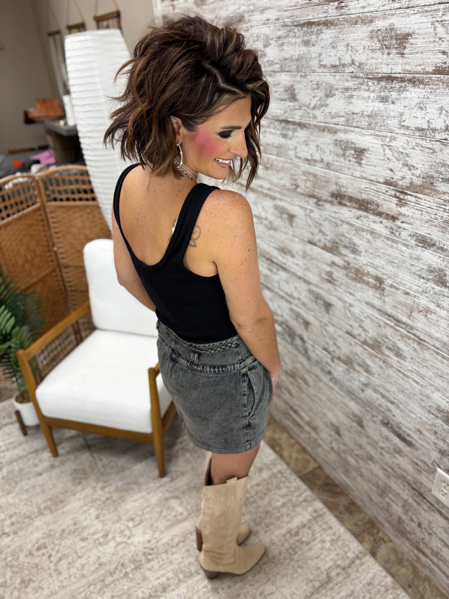 Black Ribbed Western Bodysuit