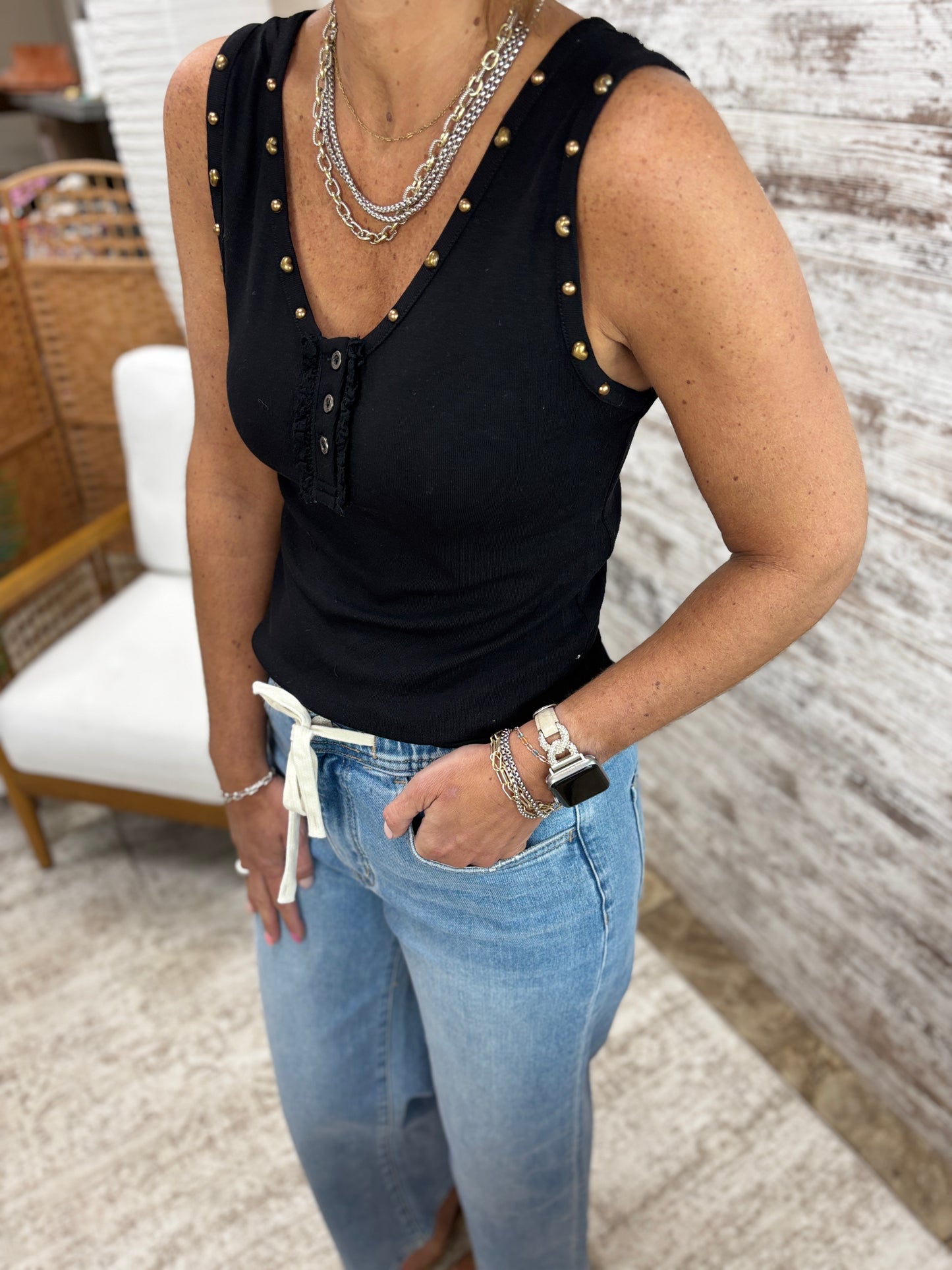 Black Heart Studded Tank